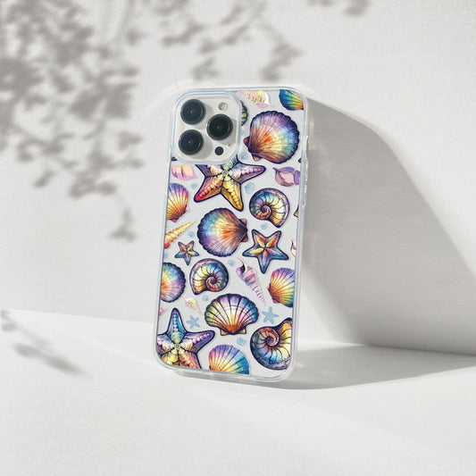 Rainbow Seashell Clear Phone Cases • Designed to fit most iPhone and Samsung Phones Phone Case Printify