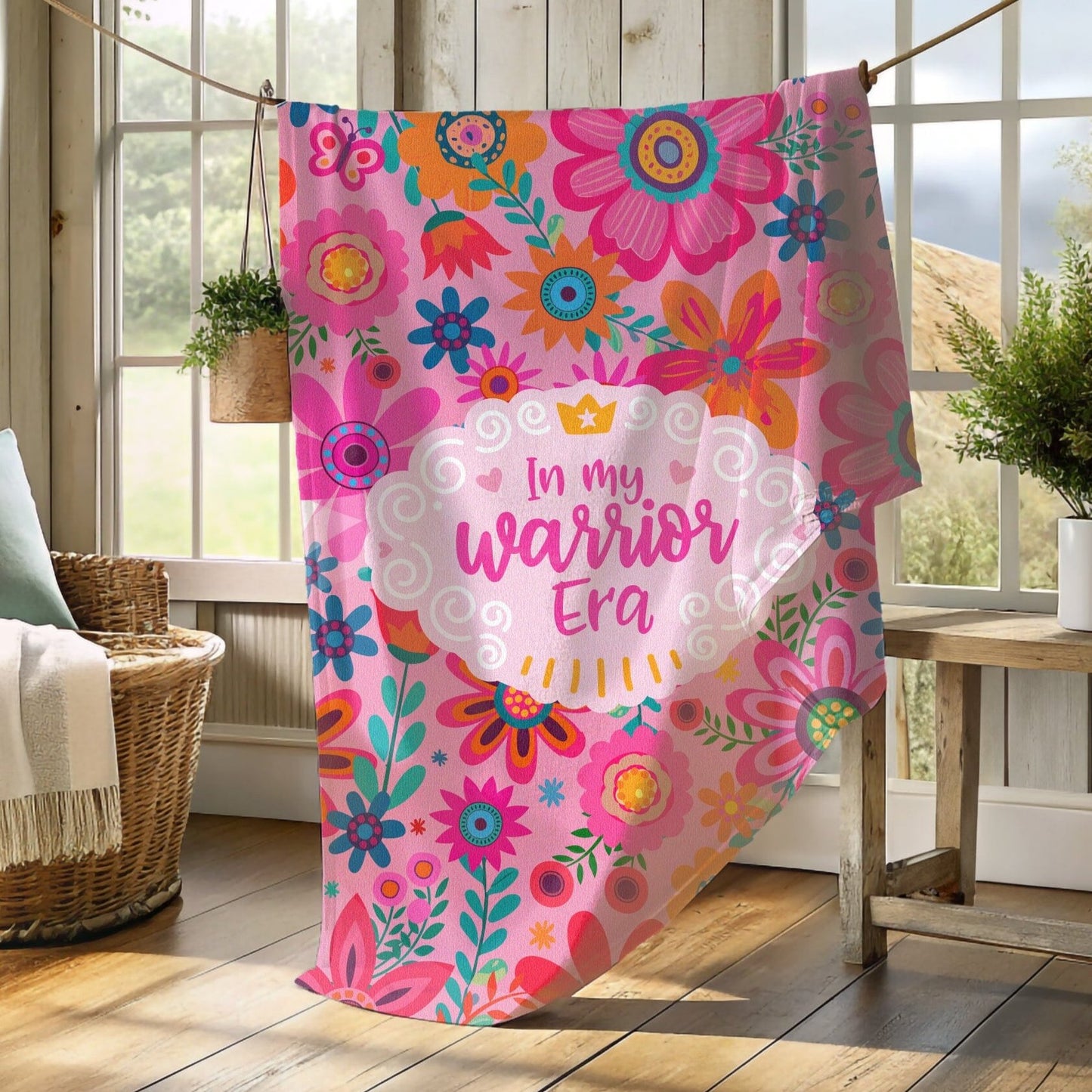 In My Warrior Era, Pink Ribbon October Blanket, Fighter Emotional Support Blanket, Breast Cancer Survivor Blankets teelaunch