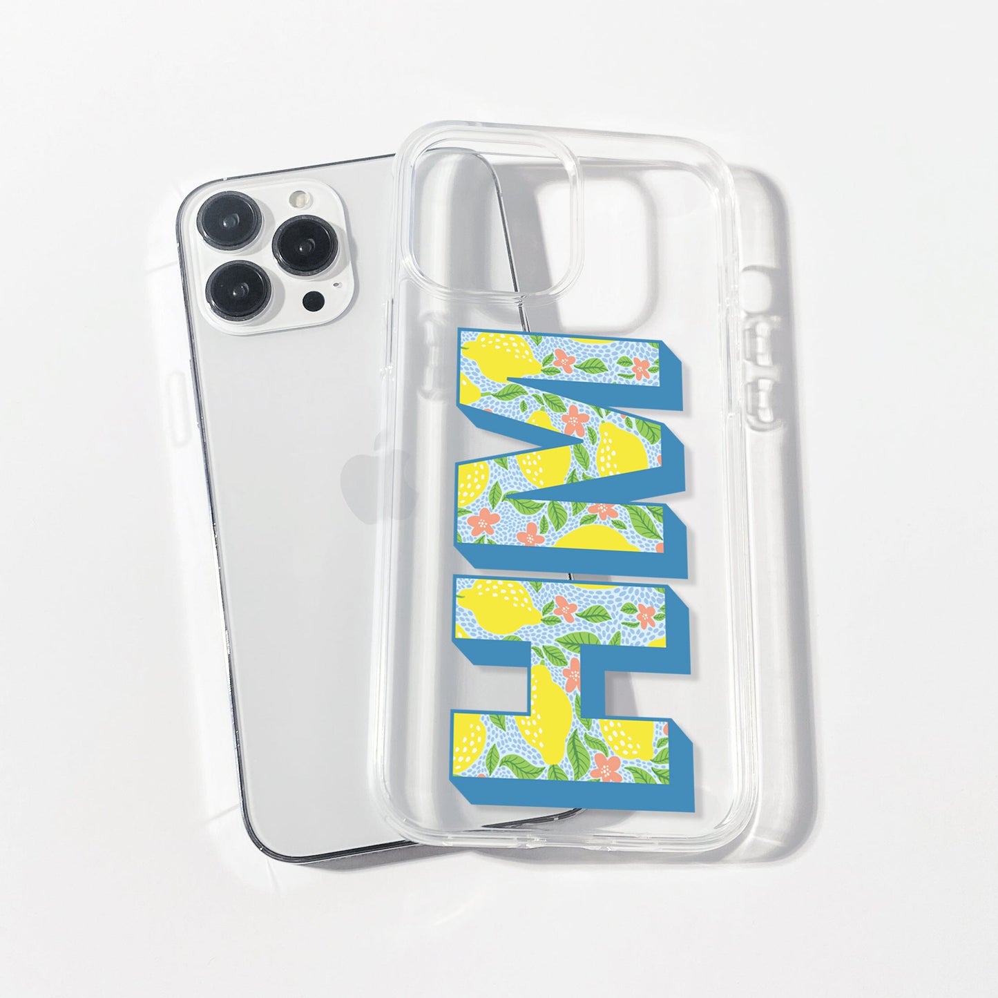 Clear iPhone 16 Pro Case, Personalized • Lemon Design Created to fit Most iPhone and Samsung Models Salmon Olive