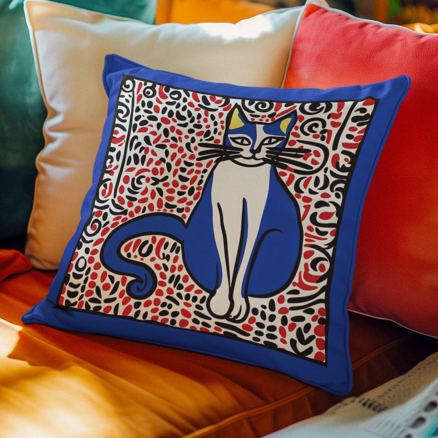 Tuxedo Cat Pillow • Blue Cat Modern Art Pillow Home Goods teelaunch