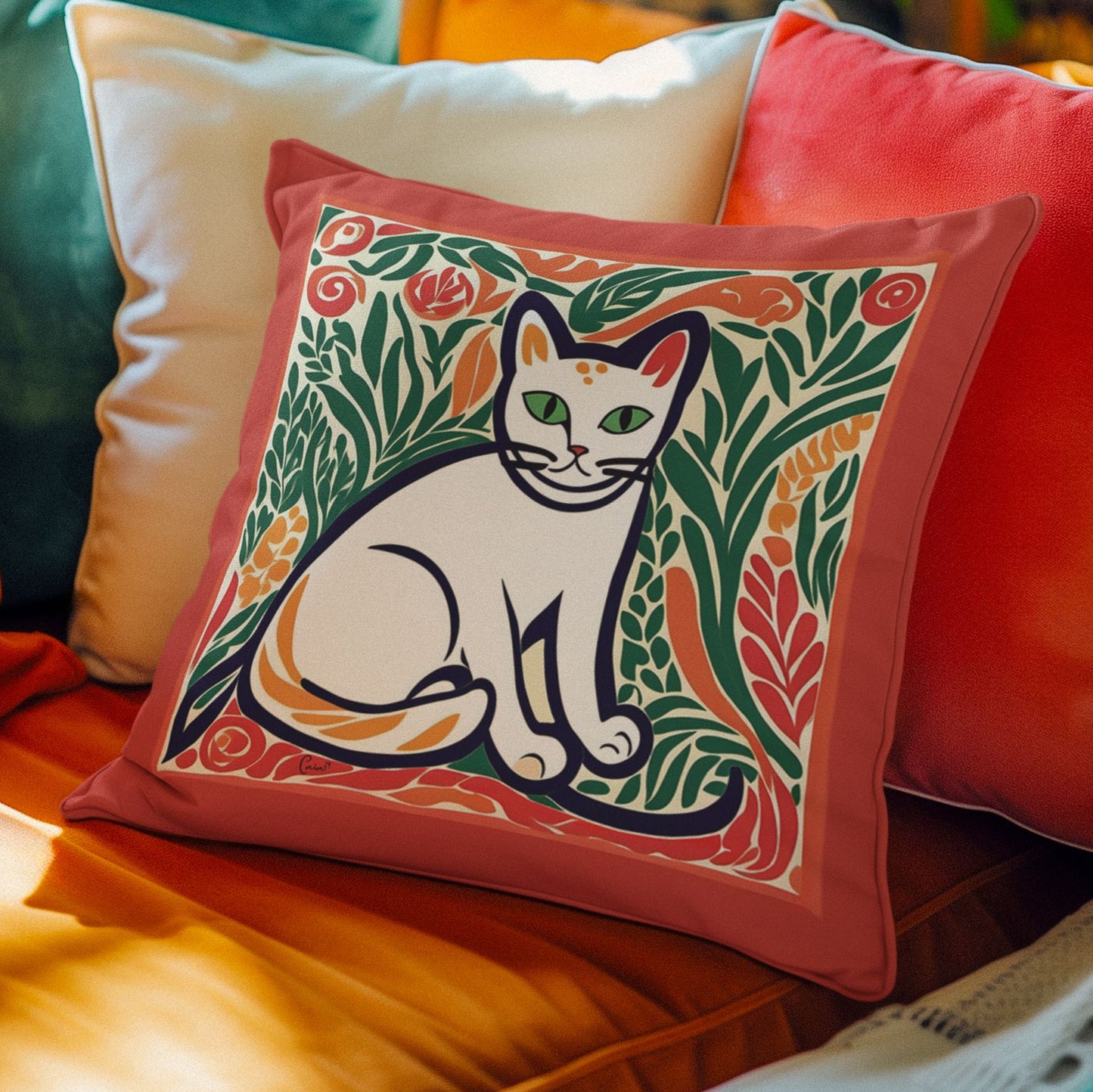 Orange Cat Boho Pillow Cover • Matisse Style Cat Throw Pillows Home Decor Home Goods teelaunch