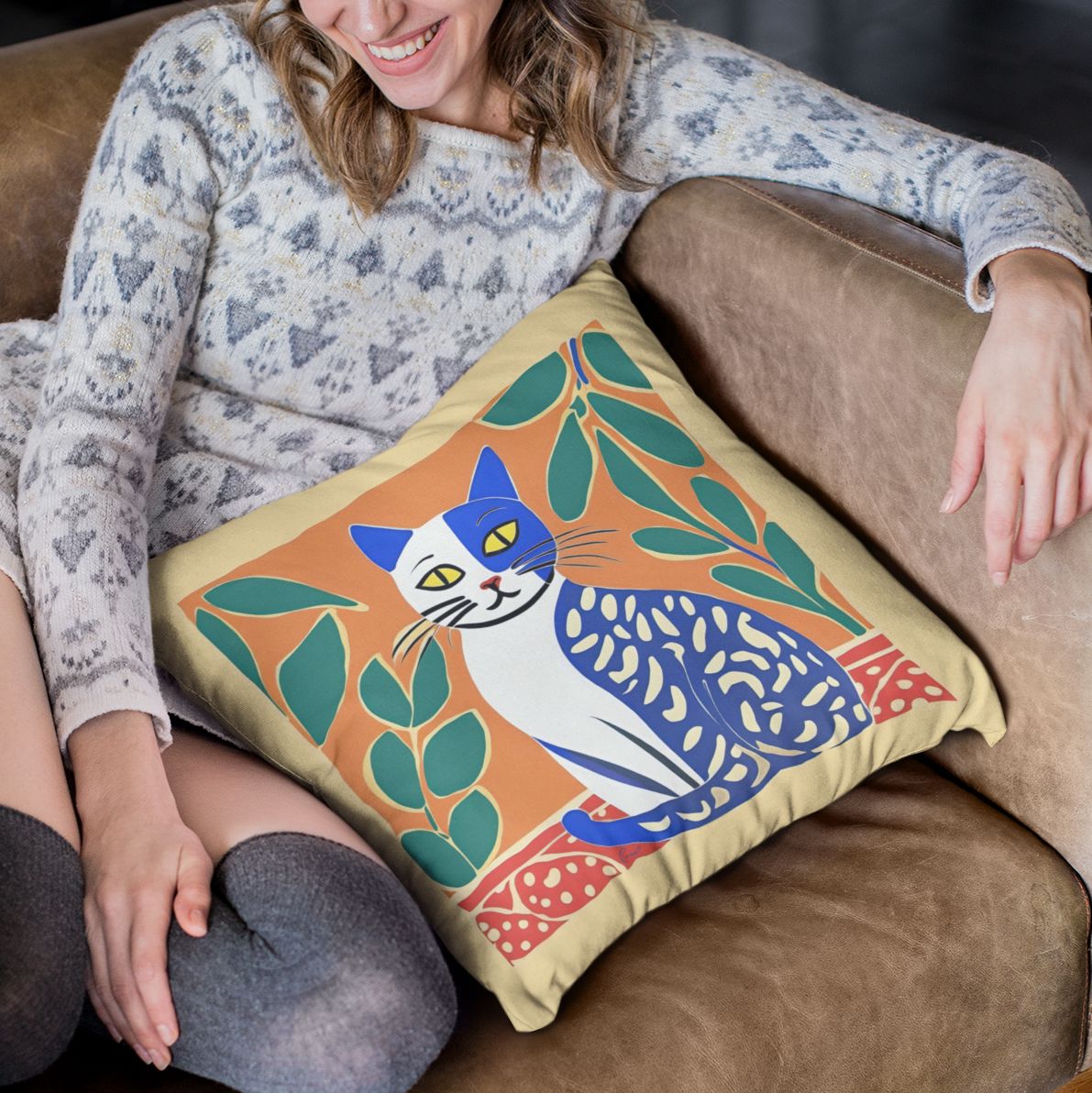 Matisse Tuxedo Cat Throw Pillow • Boho Home Decor Home Goods teelaunch
