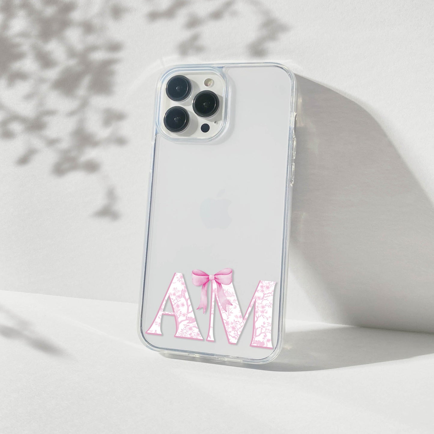 Coquette Initials, Pink 16 Pro Case, Clear Phone Case • Pink Chinoiseri Design Created to fit Most iPhone and Samsung Models Salmon Olive