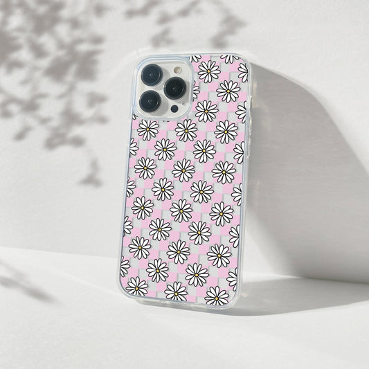 Clear iPhone Cases, Checkered Daisy Floral Phone Case • Cute Phone Cases Phone Case Printify iPhone 16 Plus Without gift packaging
