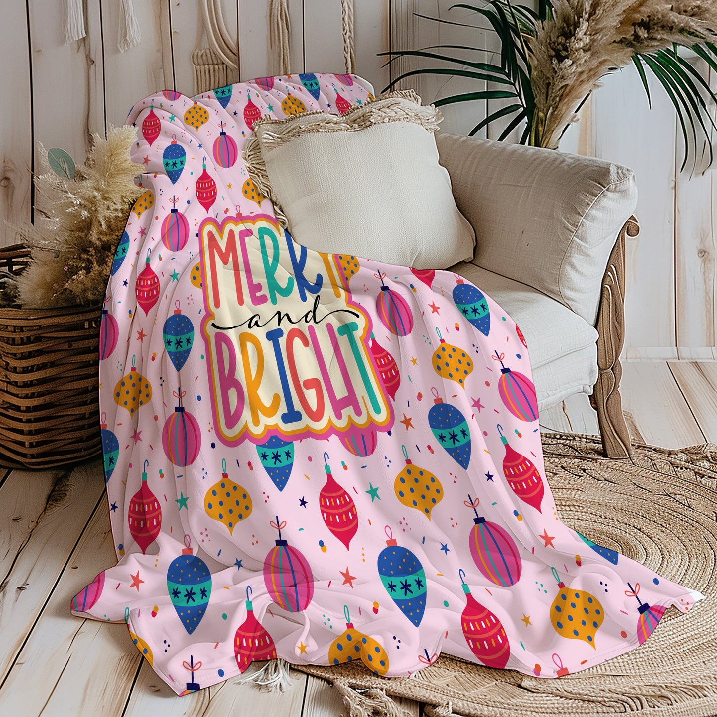 Christmas Gifts ~ Pink Merry and Bright Throw Blanket Blankets teelaunch