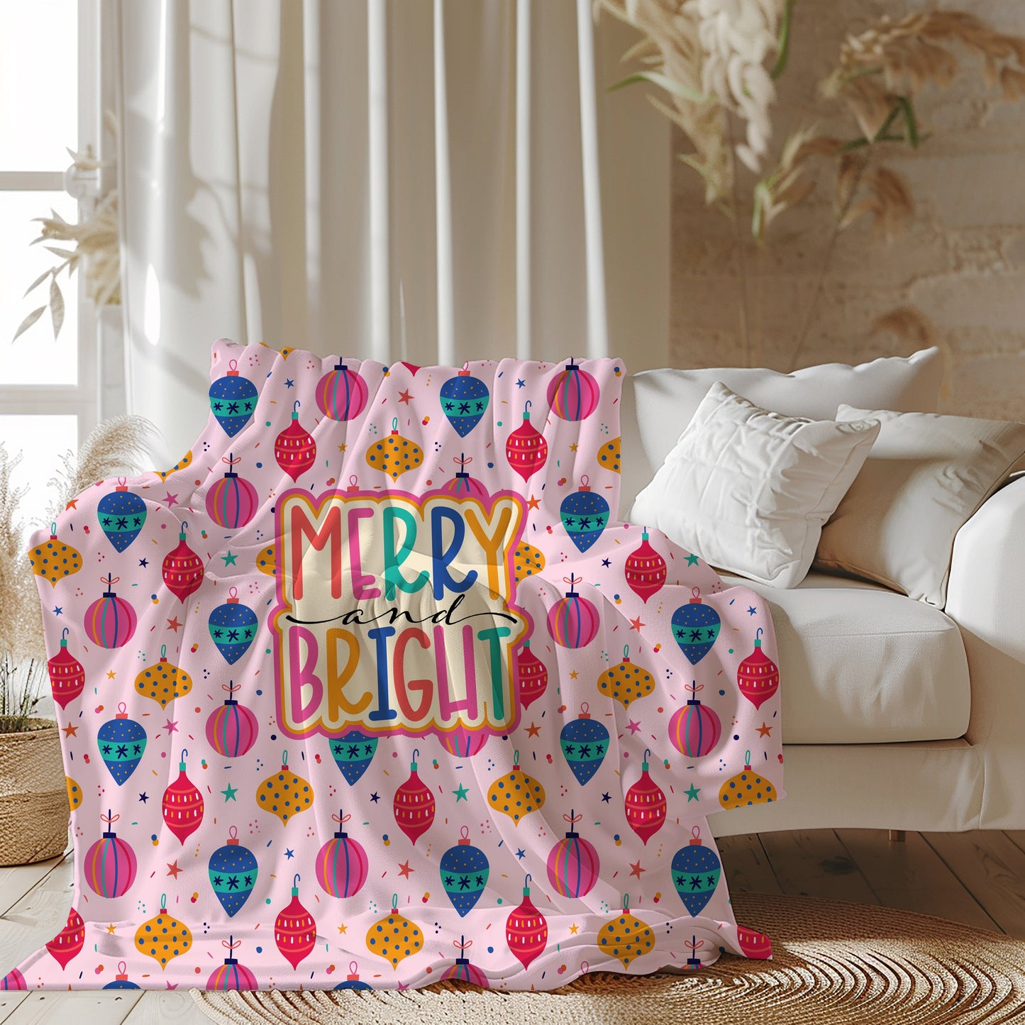 Christmas Gifts ~ Pink Merry and Bright Throw Blanket Blankets teelaunch
