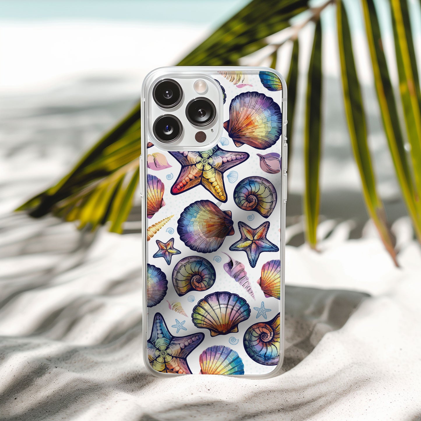 Rainbow Seashell Clear Phone Cases • Designed to fit most iPhone and Samsung Phones Phone Case Printify iPhone 16