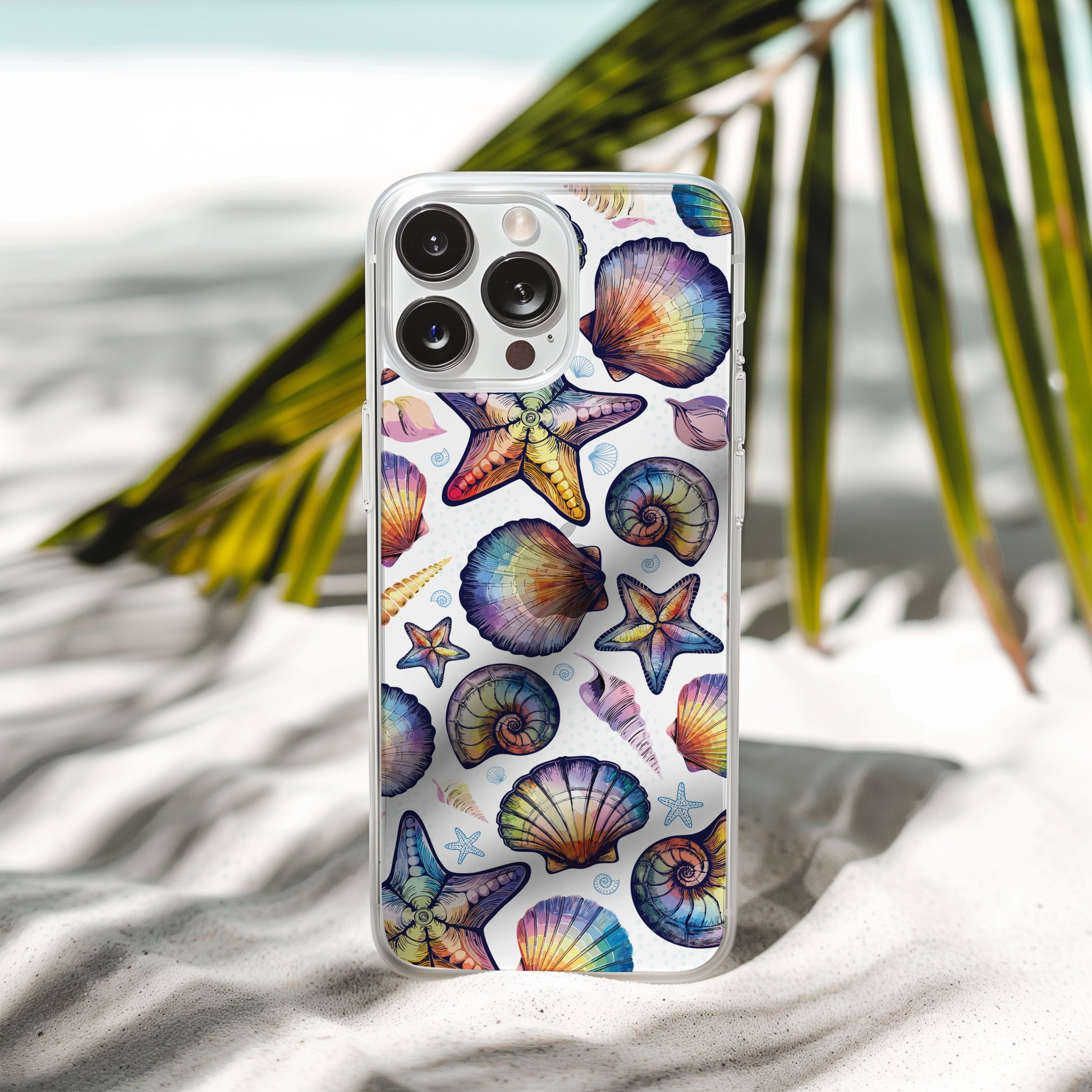 Rainbow Seashell Clear Phone Cases • Designed to fit most iPhone and Samsung Phones Phone Case Printify iPhone 16