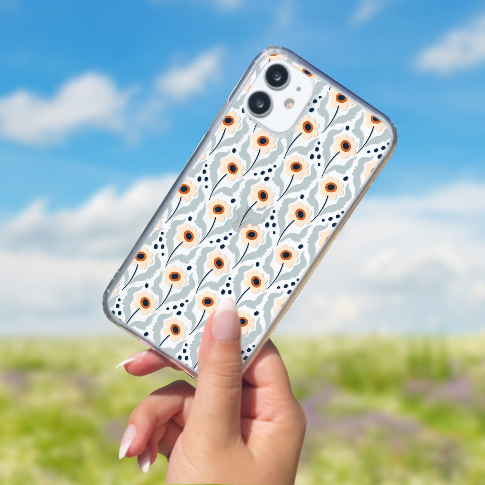 Retro Daisies Clear Phone Case • Designed to fit Most iPhone and Samsung Phones Phone Case Printify