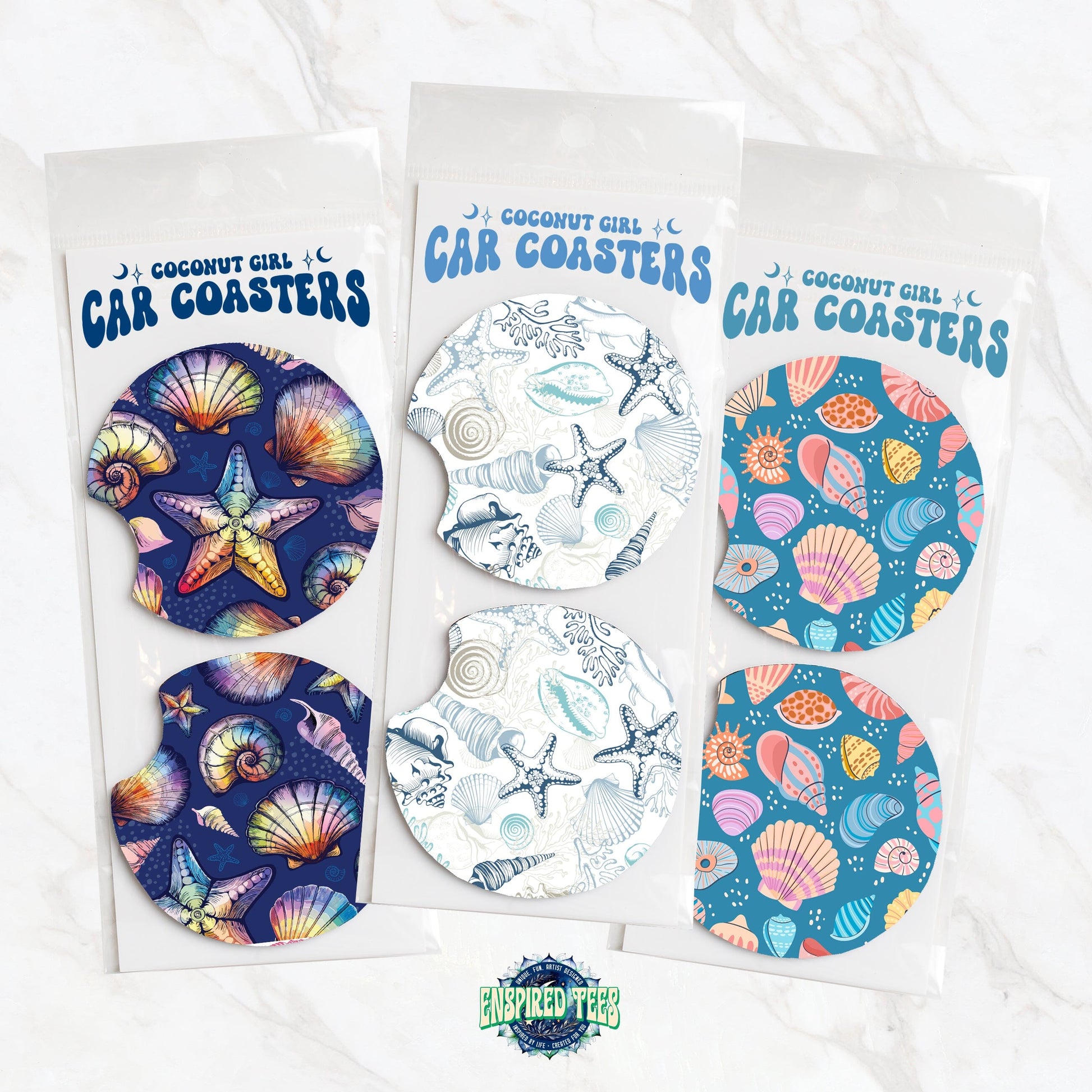 Seashell Car Coasters, Summer Car Decor • Cute Car Accessories, Ocean Inspired Style Home Decor Printify