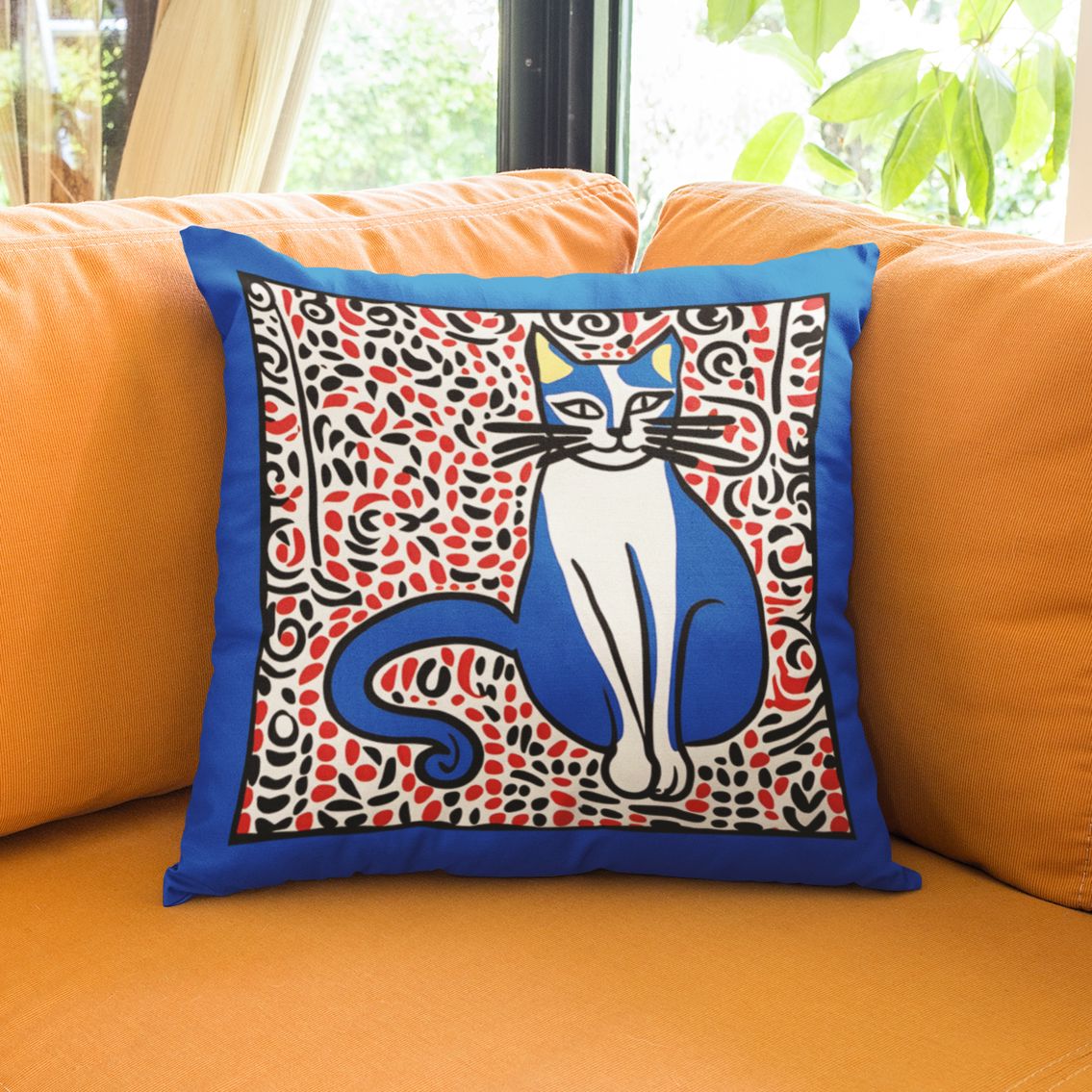Tuxedo Cat Pillow • Blue Cat Modern Art Pillow Home Goods teelaunch