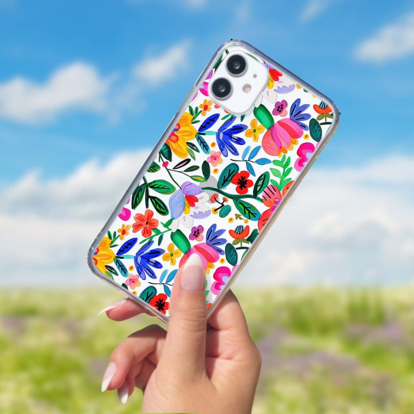 Folk Art Flowers Clear Phone Cases • Summer Floral Phone Case Designed to fit most iPhone and Samsung Phones Phone Case Printify
