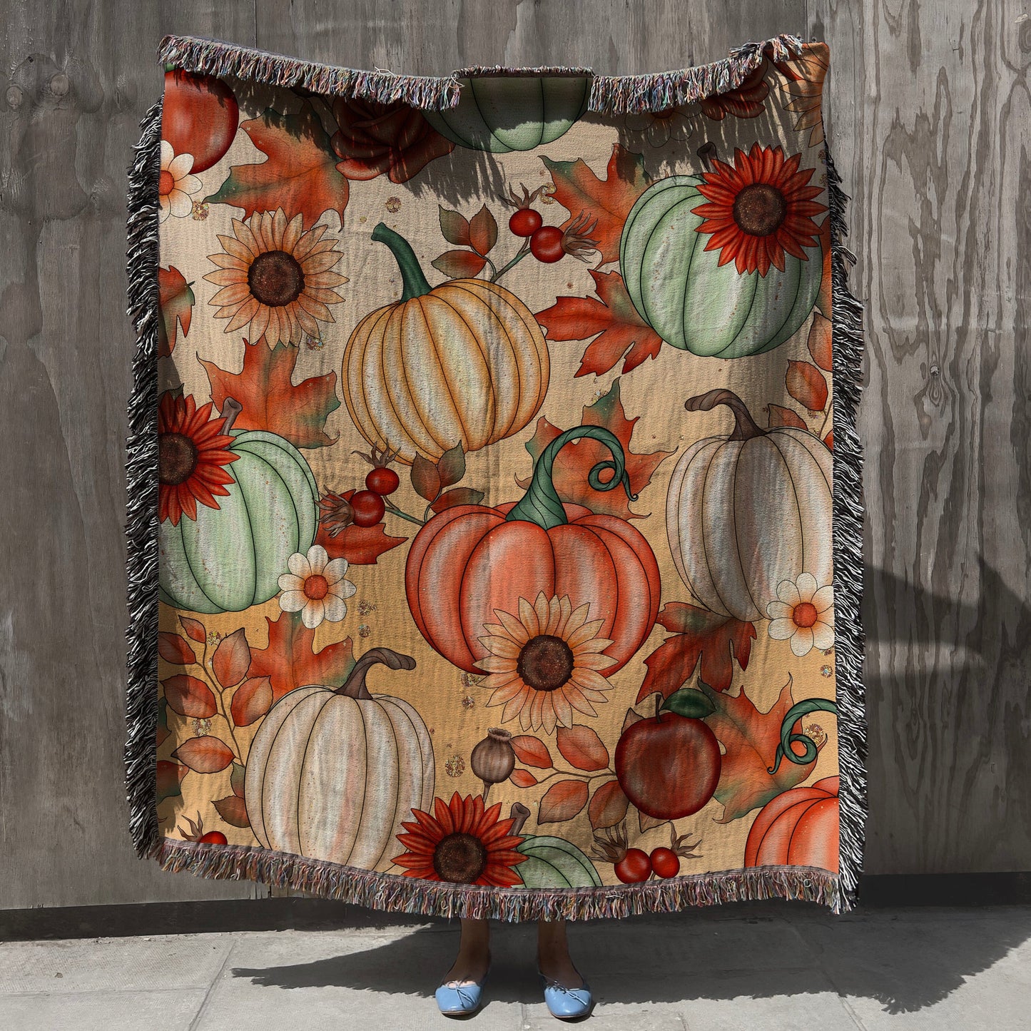 Throw Blanket Couch Fall Woven Blanket, Fall Home Decor, Boojee Halloween Decoration, Pumpkin Spice Season Mushroom Blanket, Autumn Decor Blankets teelaunch
