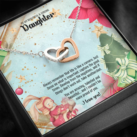 Interlocking Hearts Necklace • Christmas Message To My Daughter Jewelry ShineOn Fulfillment Standard Box 