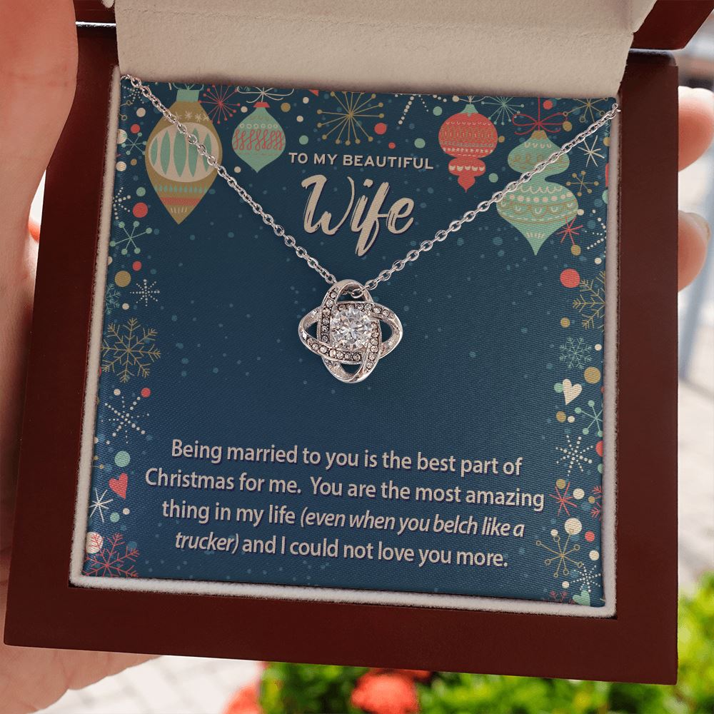 Funny Christmas Message to my Wife • Love Knot Pendant Jewelry ShineOn Fulfillment Mahogany Style Luxury Box 