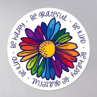 Be Kind, Be Happy, Be Grateful Daisy Stickers Salmon Olive 5.5x5.5