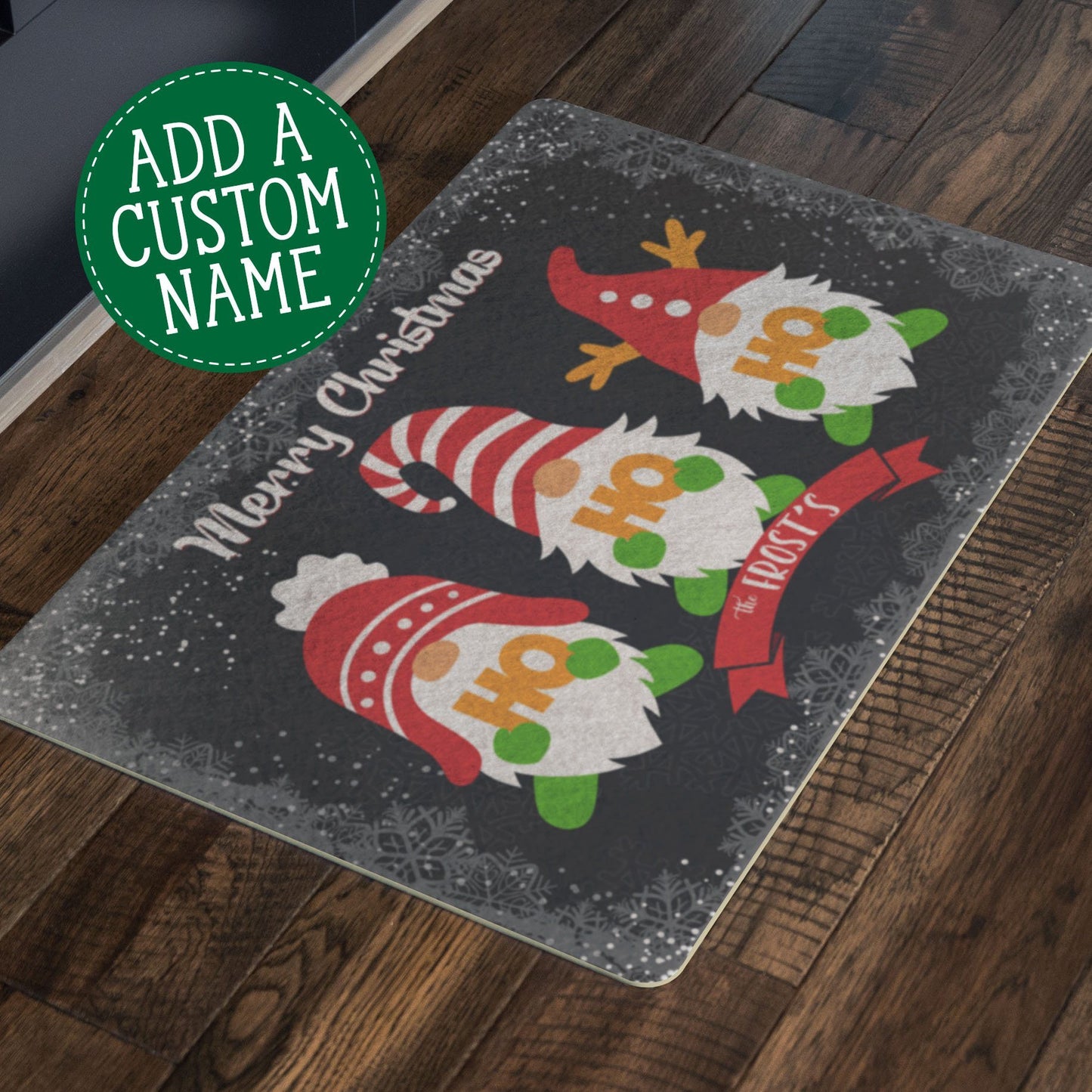 Personalized Christmas Gnome Doormat • Add Your Name Salmon Olive