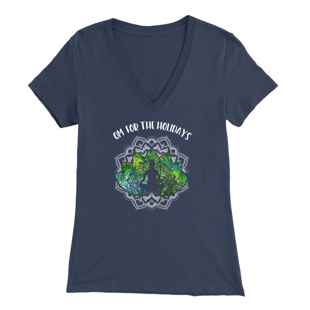 Om for the Holidays with Mandala • Women's V-neck T-shirt teelaunch Navy S