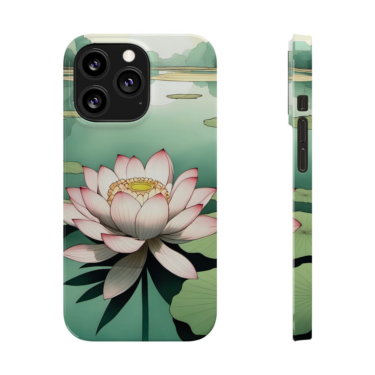 Pink Lotus Flower Phone Case, Flower Phonecases, Oriental Illustration Aesthetic Phone Case ~ iPhone 12, iPhone 13, iPhone 14, iPhone 15 Pro Phone Case Printify iPhone 13 Pro 