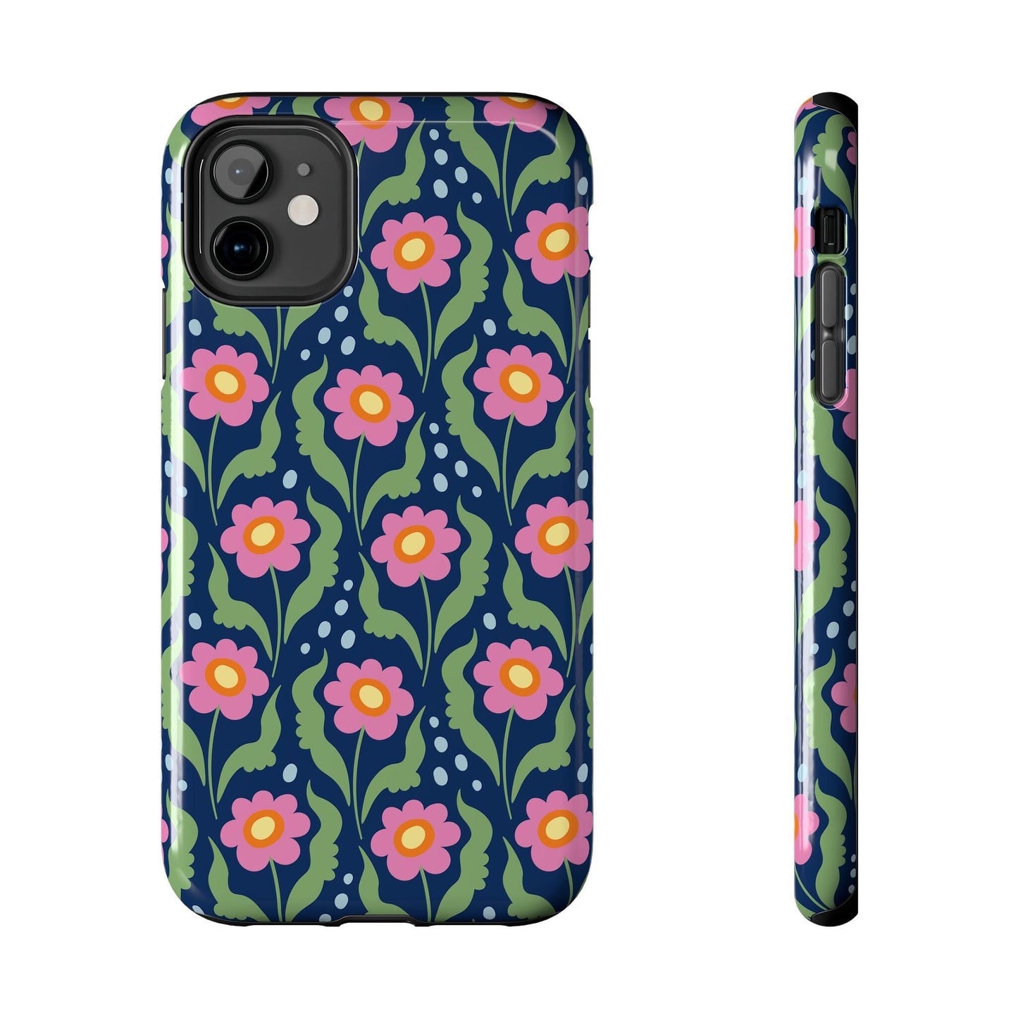 Retro Daisies Tough Phone Cases • Blue Floral Phone Case Designed to Fit Most iPhone and Samsung Phones Phone Case Printify iPhone 11 