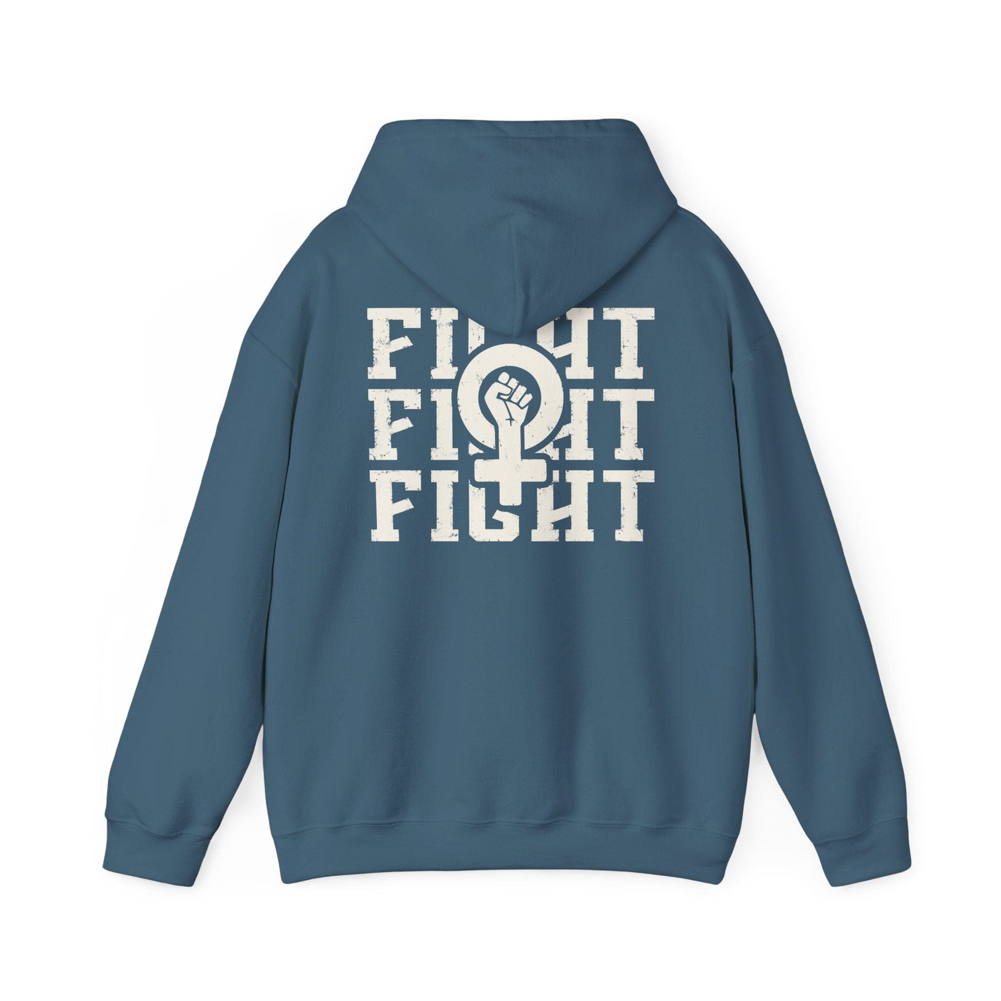 Fight Fight Fight Feminist Sweatshirt ~ Unisex Heavy Blend Hoodie Hoodie Printify M Indigo Blue 