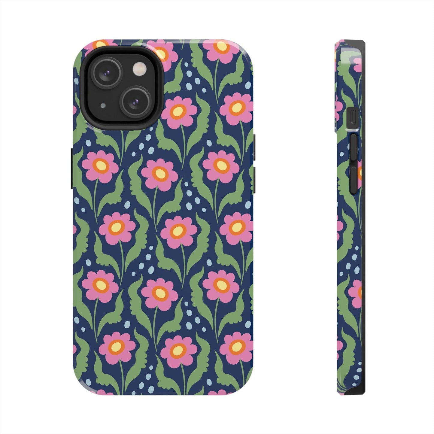 Retro Daisies Tough Phone Cases • Blue Floral Phone Case Designed to Fit Most iPhone and Samsung Phones Phone Case Printify iPhone 14 