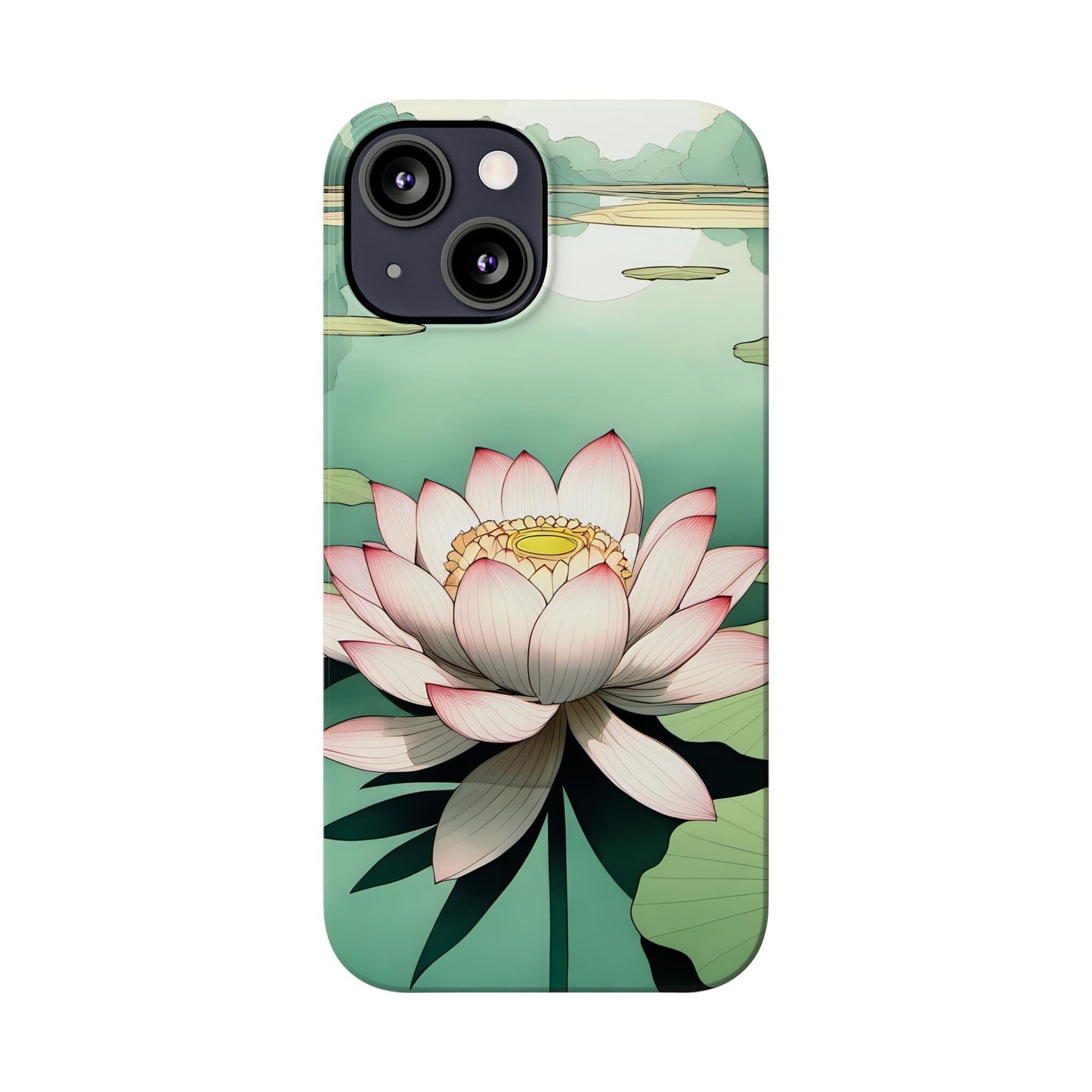 Pink Lotus Flower Phone Case, Flower Phonecases, Oriental Illustration Aesthetic Phone Case ~ iPhone 12, iPhone 13, iPhone 14, iPhone 15 Pro Phone Case Printify 