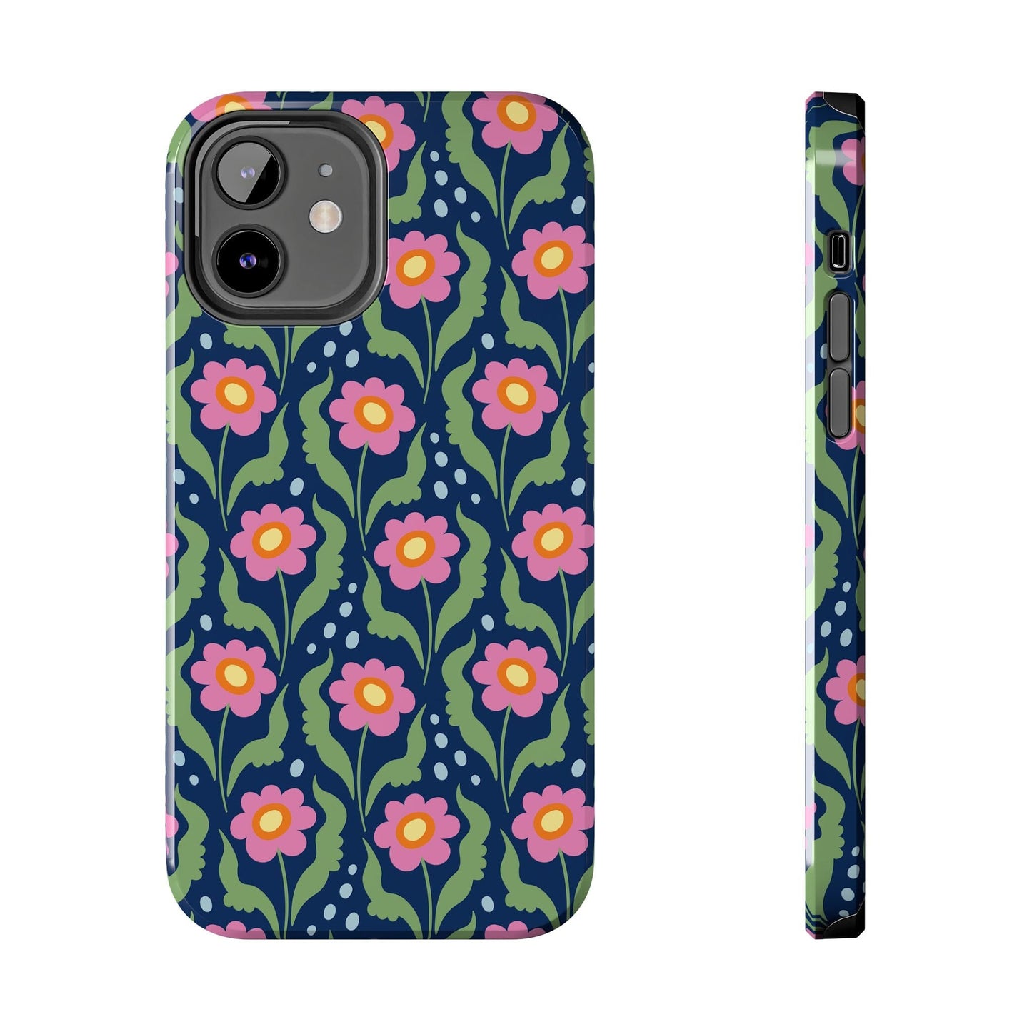 Retro Daisies Tough Phone Cases • Blue Floral Phone Case Designed to Fit Most iPhone and Samsung Phones Phone Case Printify iPhone 12 