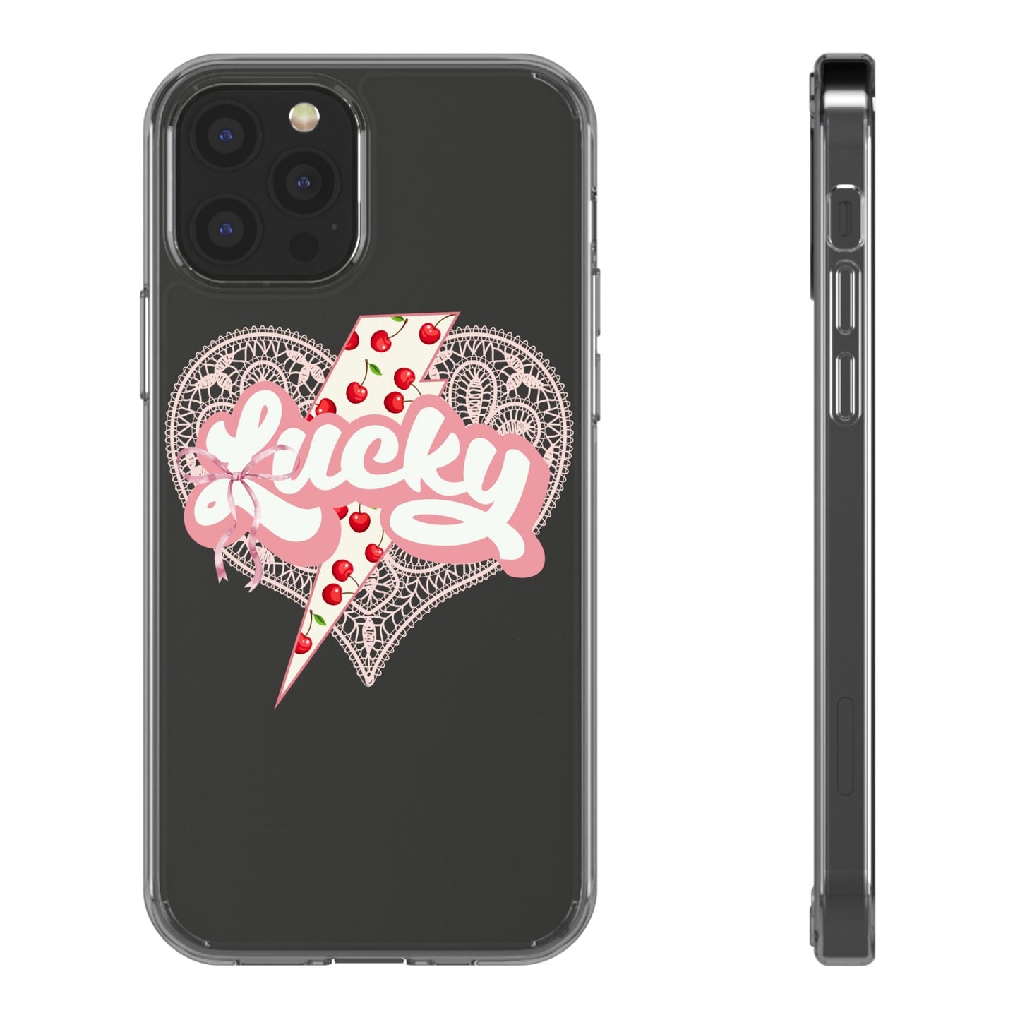 Lucky Girl Coquette Phone Case, Fits iPhone and Samsung Phones, Clear Case Phone Case Printify iPhone 12 Pro With gift packaging 