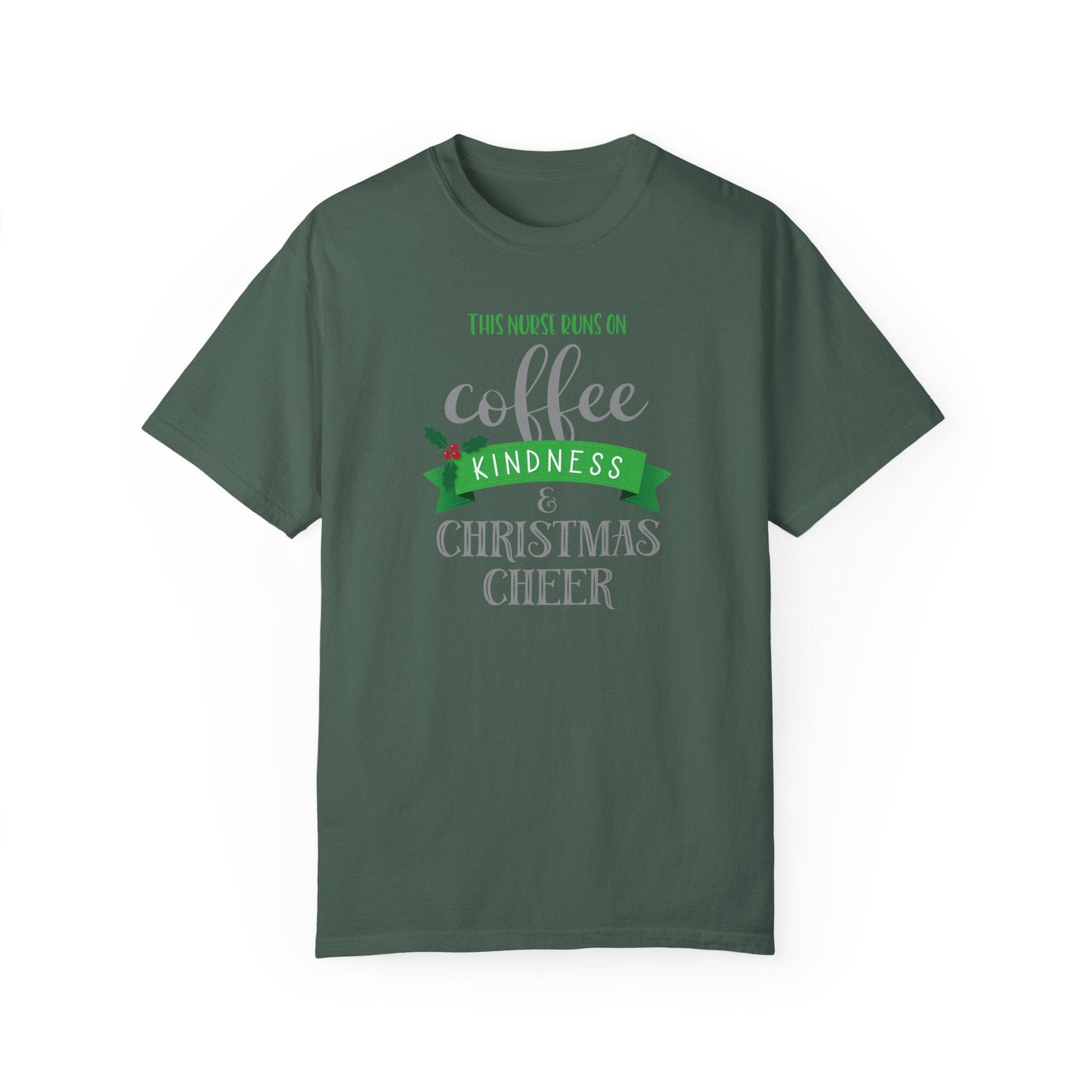 Nurse Christmas Shirt, I Run On Christmas Cheer ~ Shirts for Coffee Lovers at Christmas T-Shirt Printify Blue Spruce S 