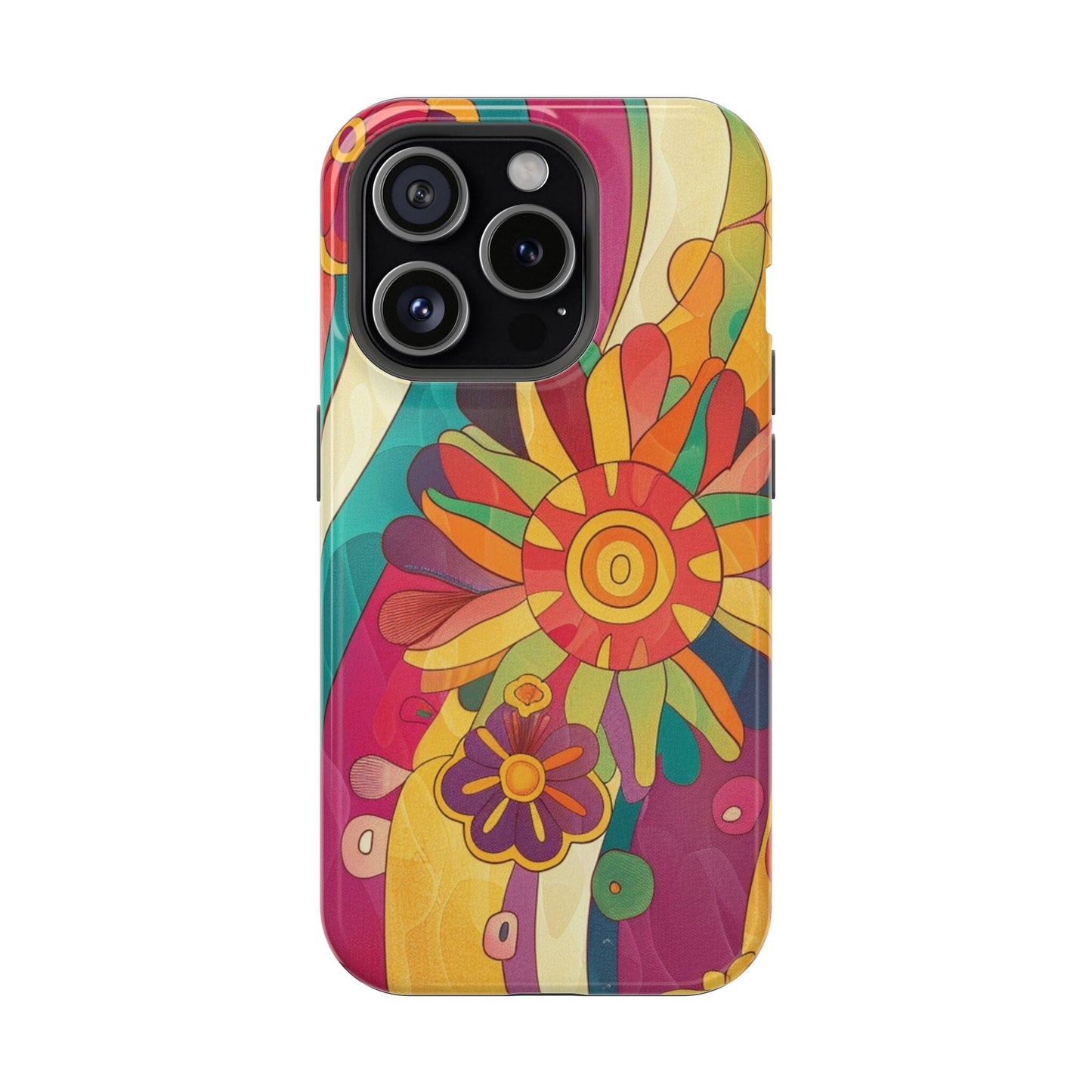 Retro Hippie Impact-Resistant Cases • 70s Daisy Flower Phone Cases Designed to fit Most iPhone and Samsung Phones Phone Case Printify iPhone 15 Pro Glossy Without gift packaging