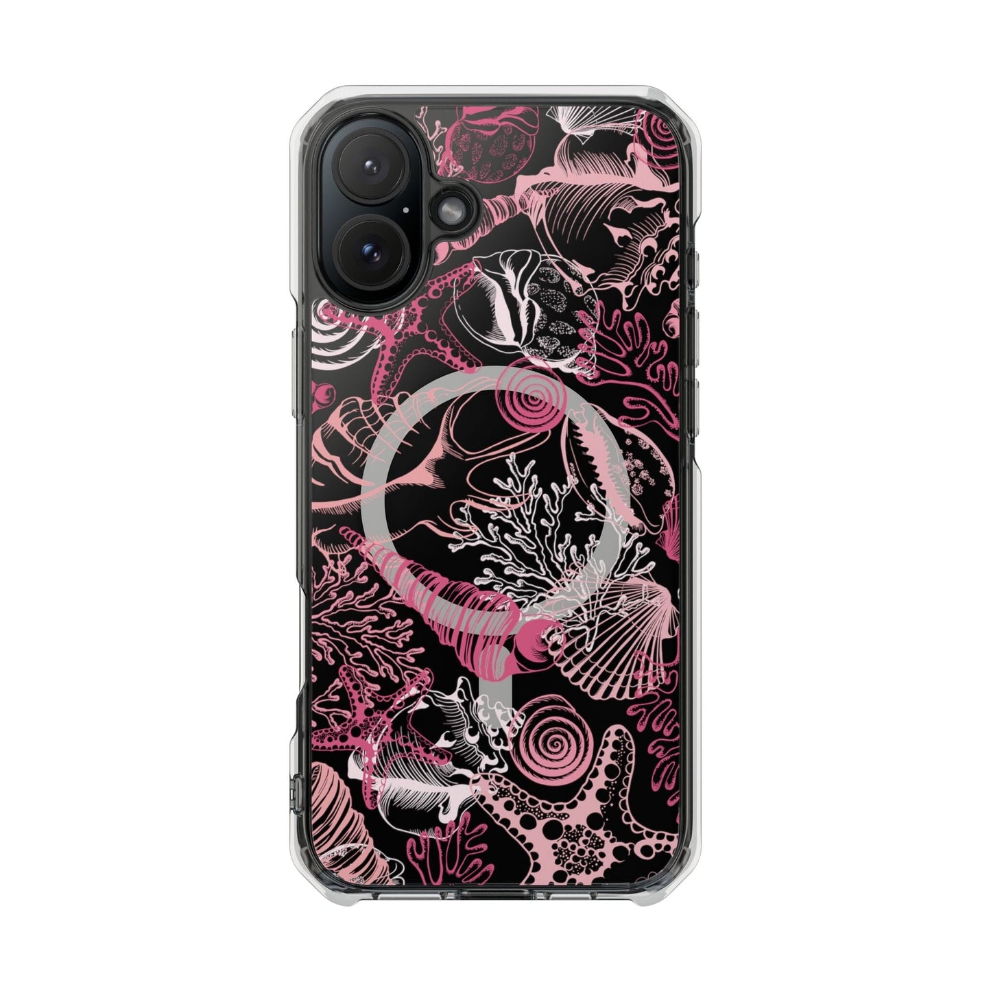 MagSafe® Compatable Clear Phone Case • Pink Seashells Summer Phone Case Designed to fit iPhone 14-16 Models Phone Case Printify iPhone 16 Plus 