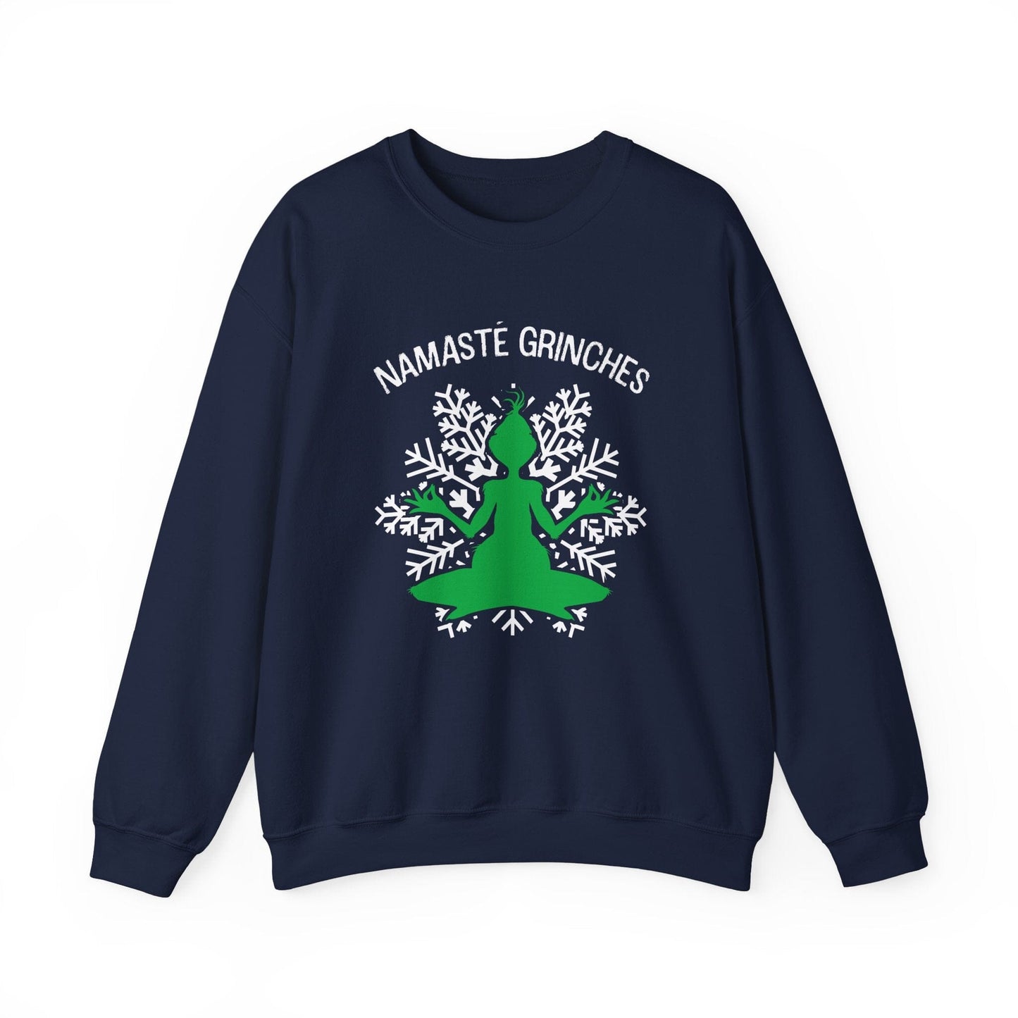 Namaste Grinches ~ Christmas Sweatshirt Sweatshirt Printify Navy S 