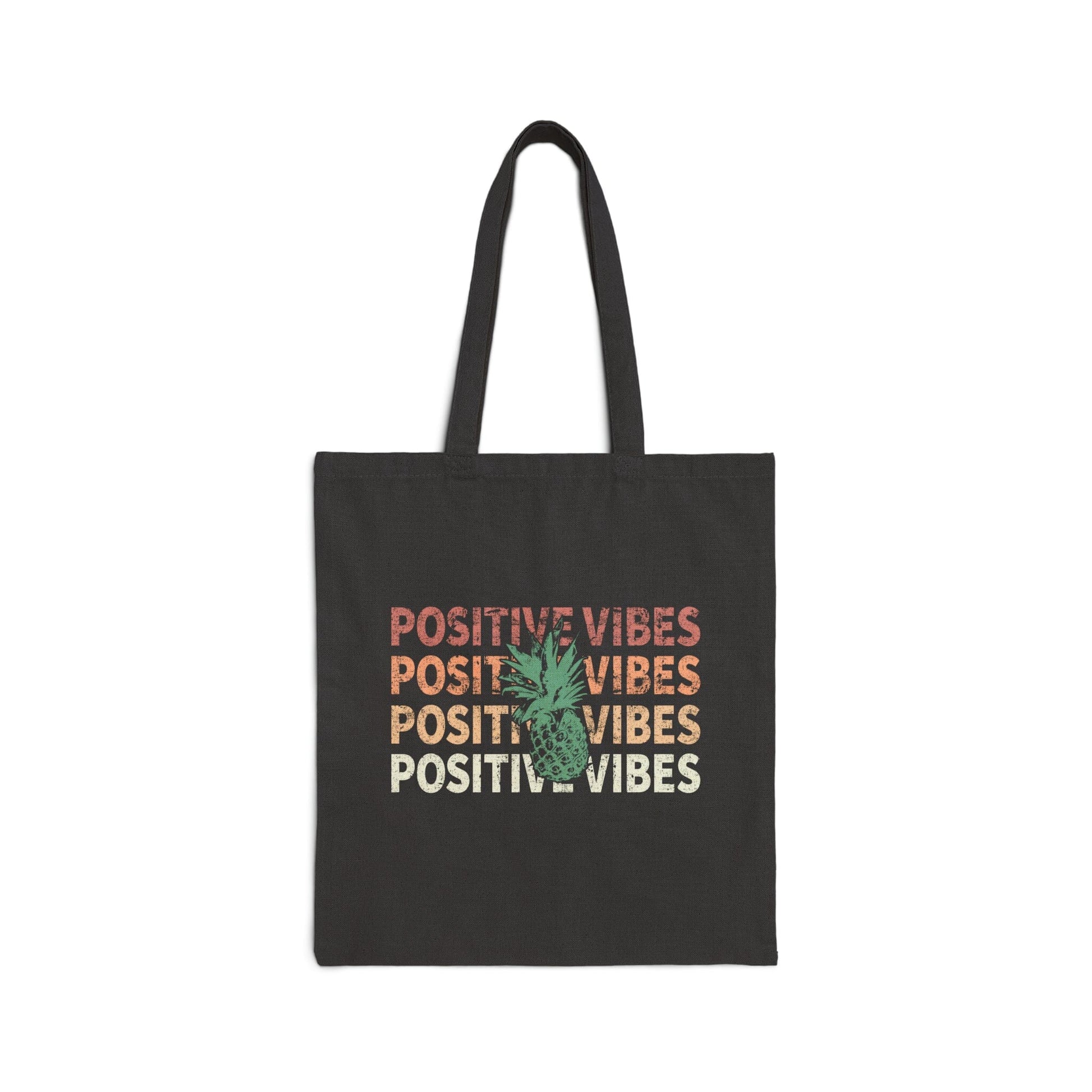 IVF Gifts | Positive Vibes Only Pineapple Good Luck Charm Cotton Canvas Tote Bag Bags Printify Black 15" x 16" 