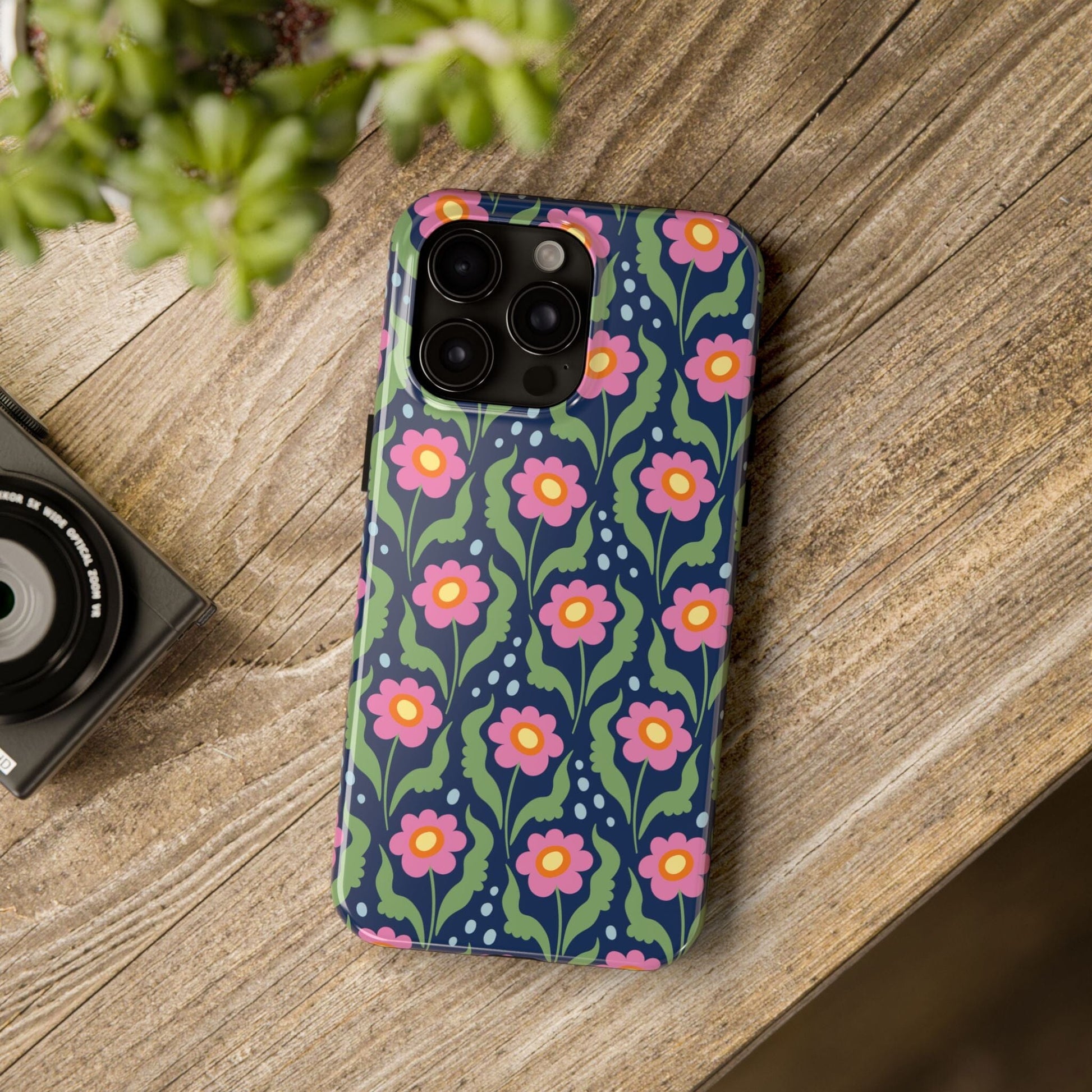 Retro Daisies Tough Phone Cases • Blue Floral Phone Case Designed to Fit Most iPhone and Samsung Phones Phone Case Printify 