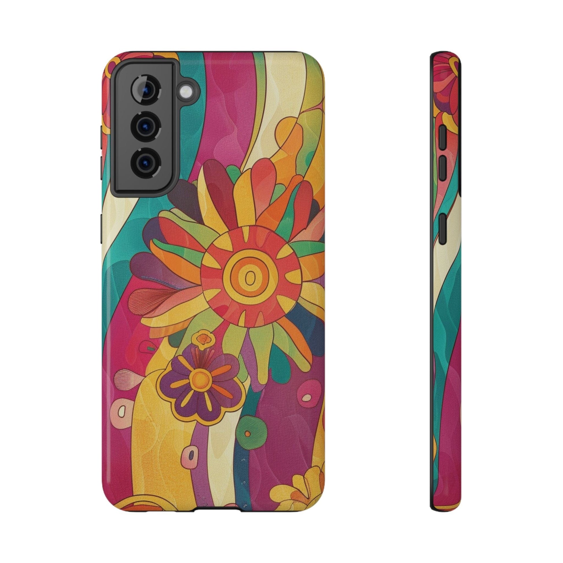 Retro Hippie Impact-Resistant Cases • 70s Daisy Flower Phone Cases Designed to fit Most iPhone and Samsung Phones Phone Case Printify Samsung Galaxy S21 Plus Glossy Without gift packaging