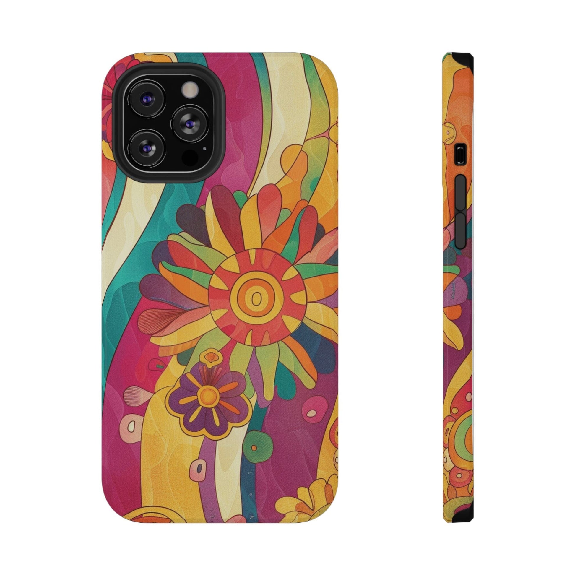 Retro Hippie Impact-Resistant Cases • 70s Daisy Flower Phone Cases Designed to fit Most iPhone and Samsung Phones Phone Case Printify iPhone 12 Pro Max Glossy Without gift packaging