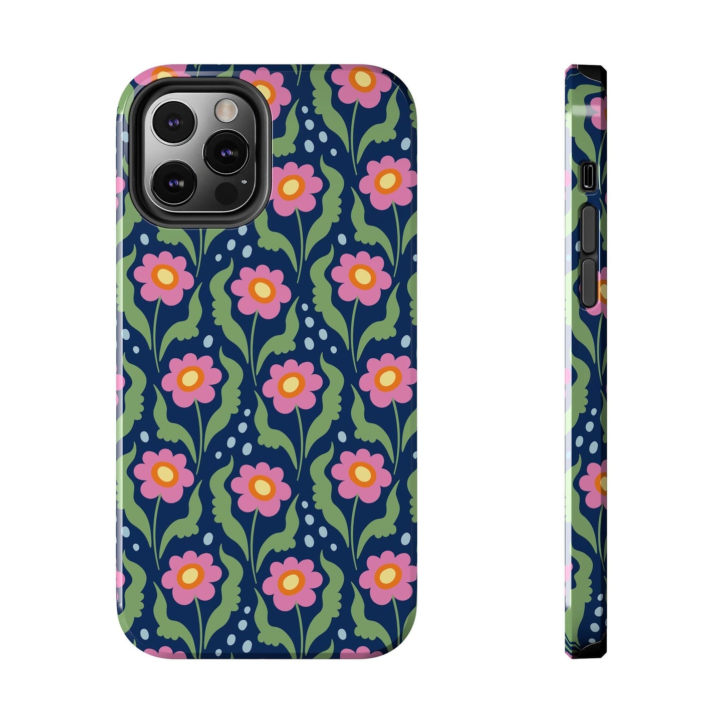 Retro Daisies Tough Phone Cases • Blue Floral Phone Case Designed to Fit Most iPhone and Samsung Phones Phone Case Printify iPhone 12 Pro 