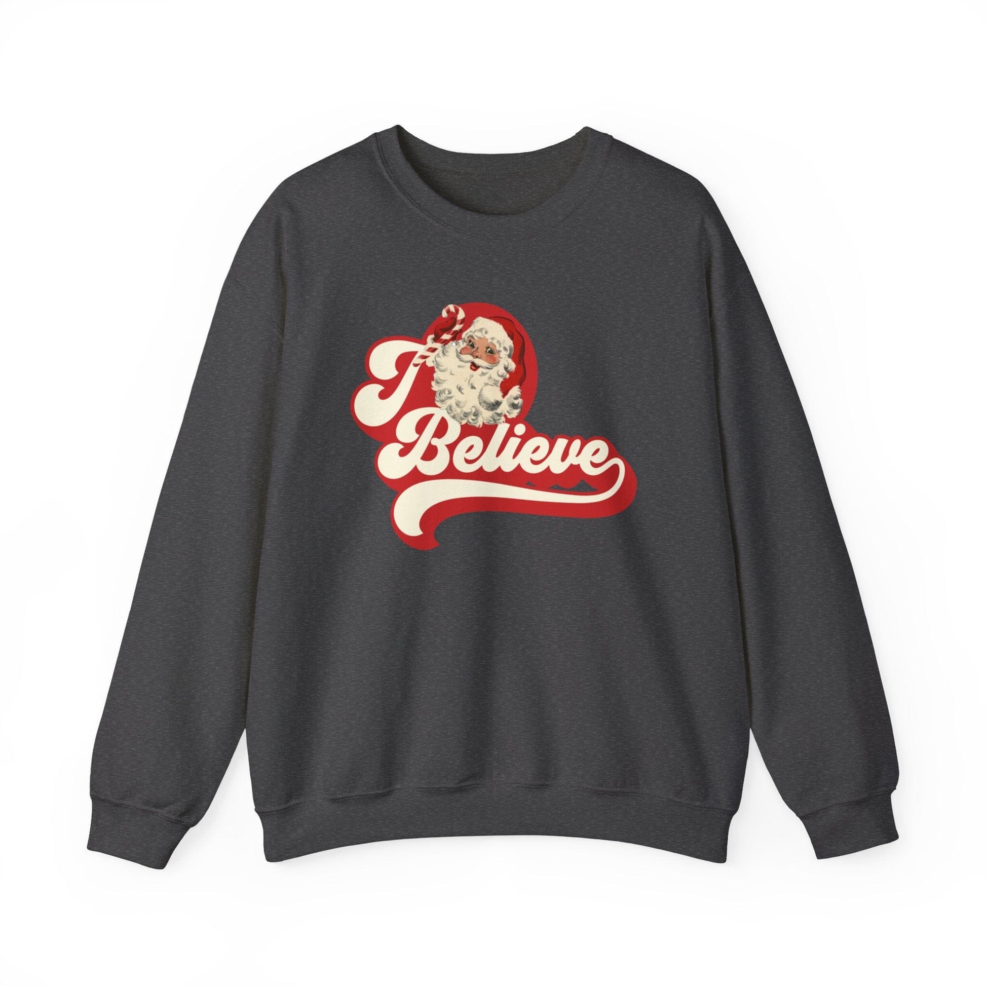 I Believe Retro Christmas Sweatshirt | Vintage Santa Shirt Sweatshirt Printify 