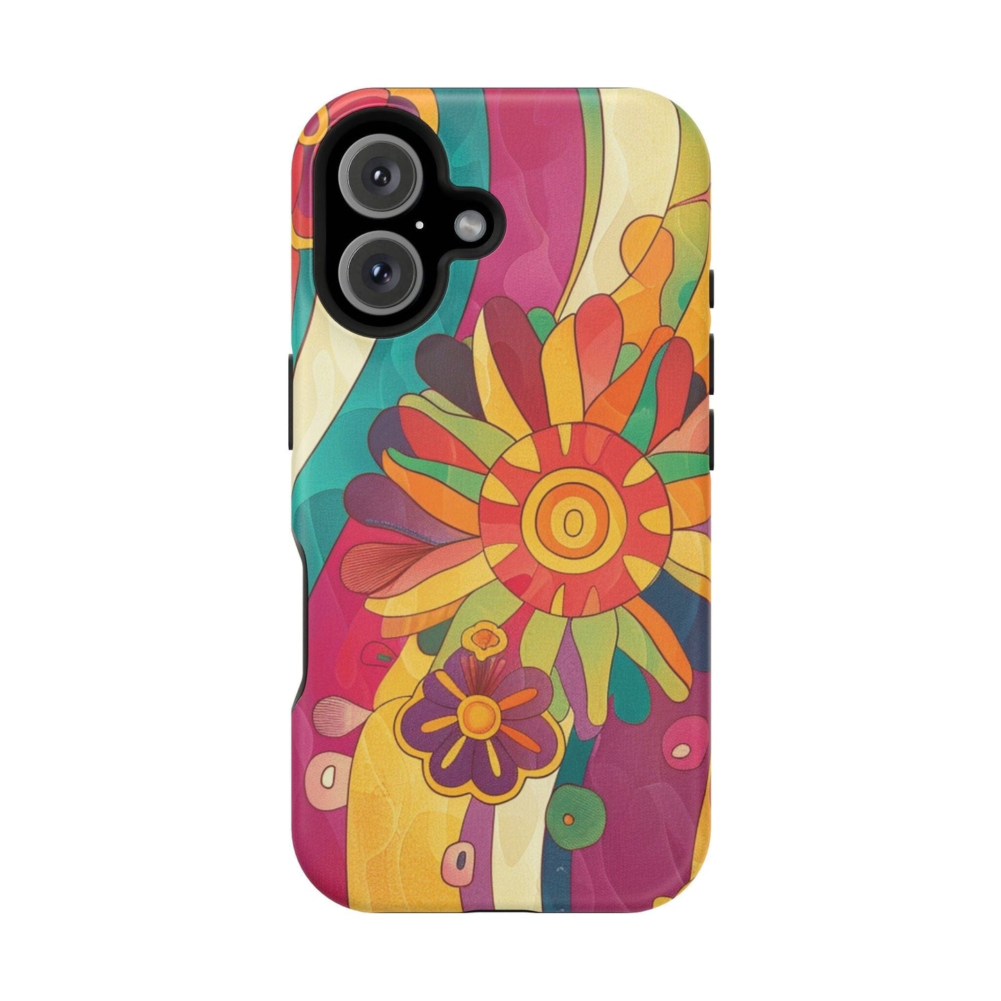 Retro Hippie Impact-Resistant Cases • 70s Daisy Flower Phone Cases Designed to fit Most iPhone and Samsung Phones Phone Case Printify iPhone 16 Matte Without gift packaging