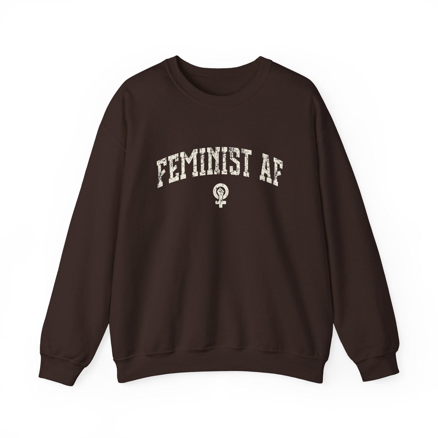 Feminist AF Sweatshirt, Womens Rights Shirts Female Empowerment Crewneck Sweatshirt Printify Dark Chocolate S 