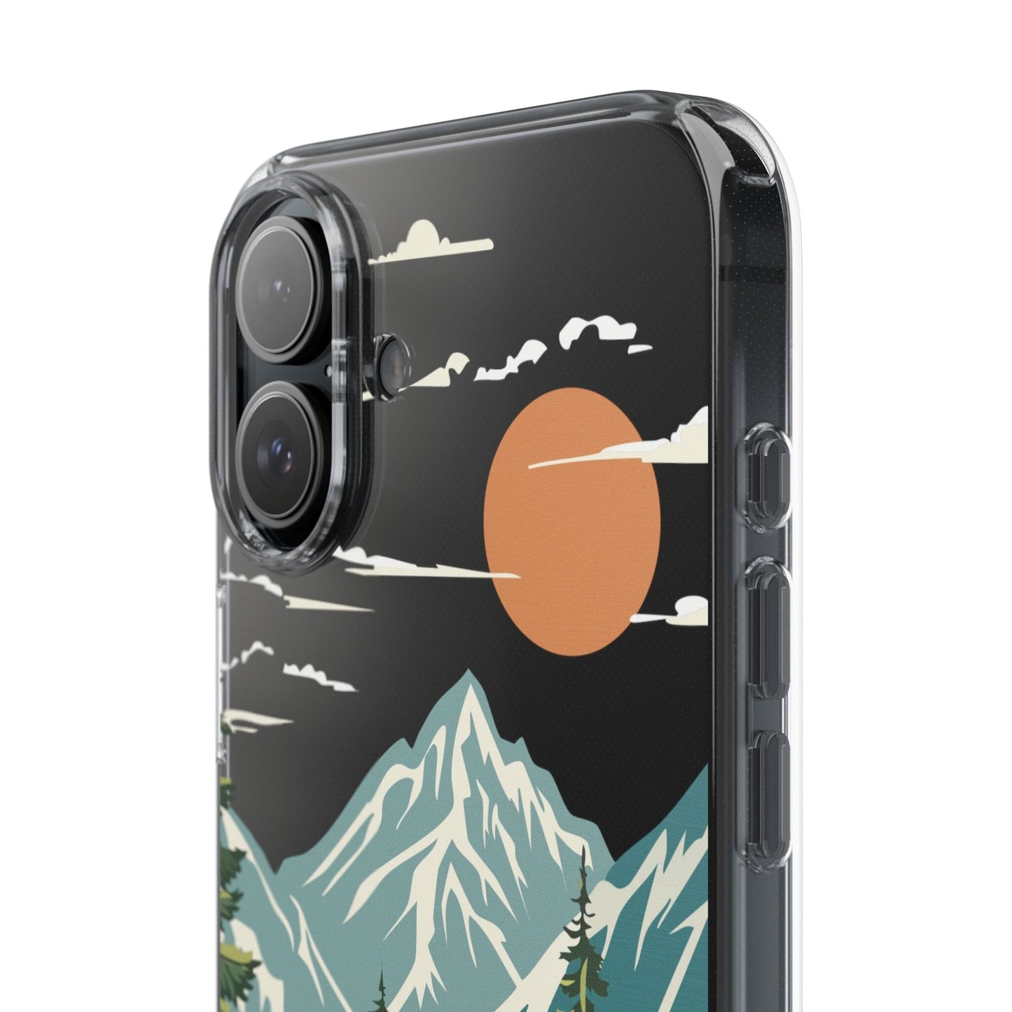 Clear Phone Cases • Adventure Awaits Mountain Scene Transparent Phonecases Designed to fit iPhone & Samsung Phone Case Printify iPhone 16 Plus Without gift packaging 