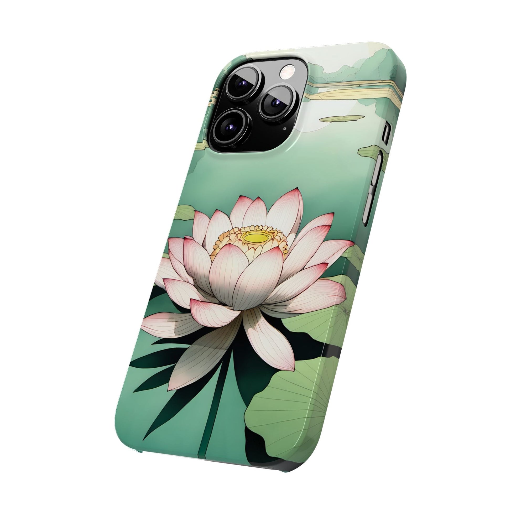 Pink Lotus Flower Phone Case, Flower Phonecases, Oriental Illustration Aesthetic Phone Case ~ iPhone 12, iPhone 13, iPhone 14, iPhone 15 Pro Phone Case Printify 