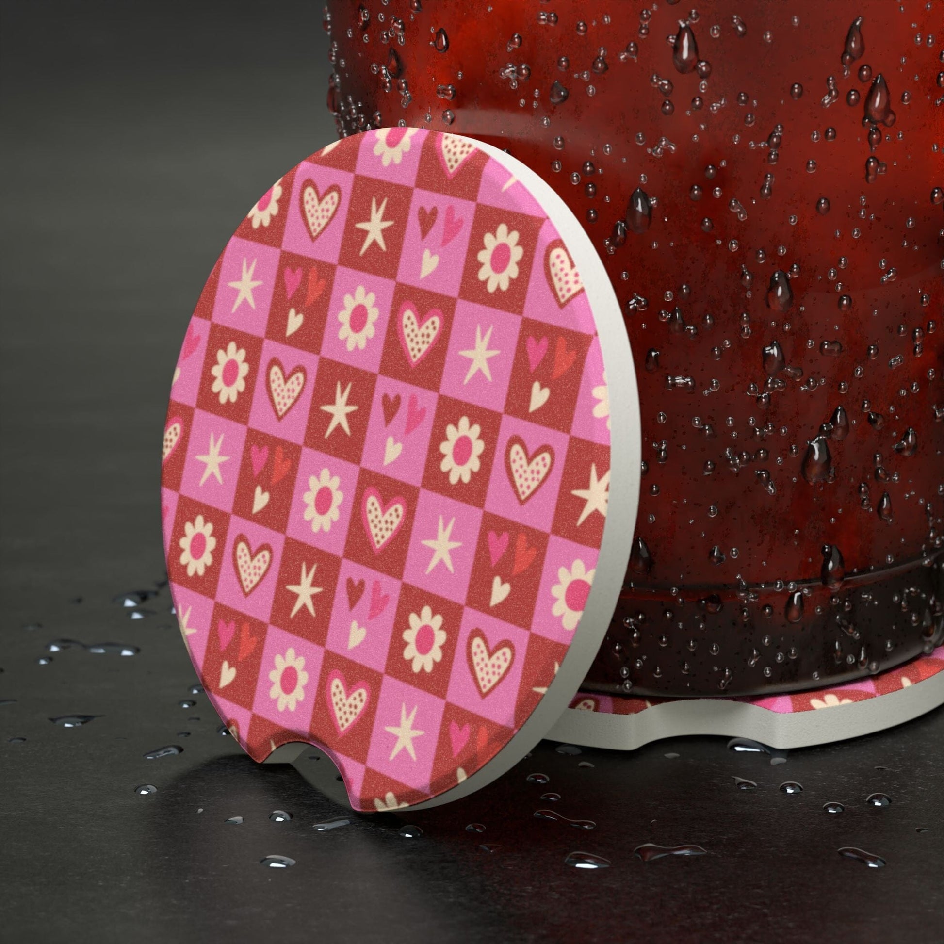 Cute Hearts & Flowers Coquette Car Coasters • Cute Car Accessories Home Decor Printify 