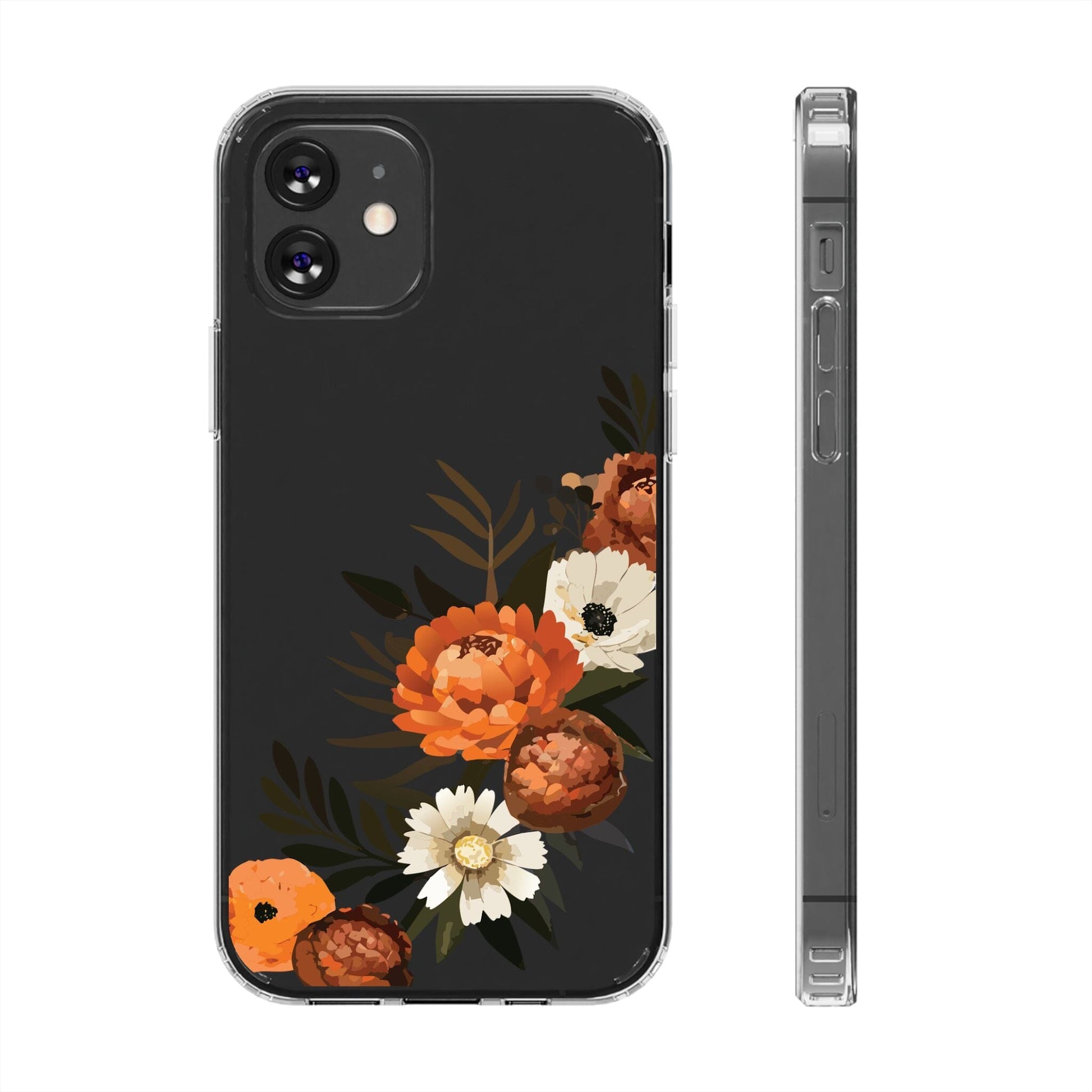 Fall Flowers Clear Phone Case • Designed to fit iPhone and Samsung Phones Phone Case Printify iPhone 12 