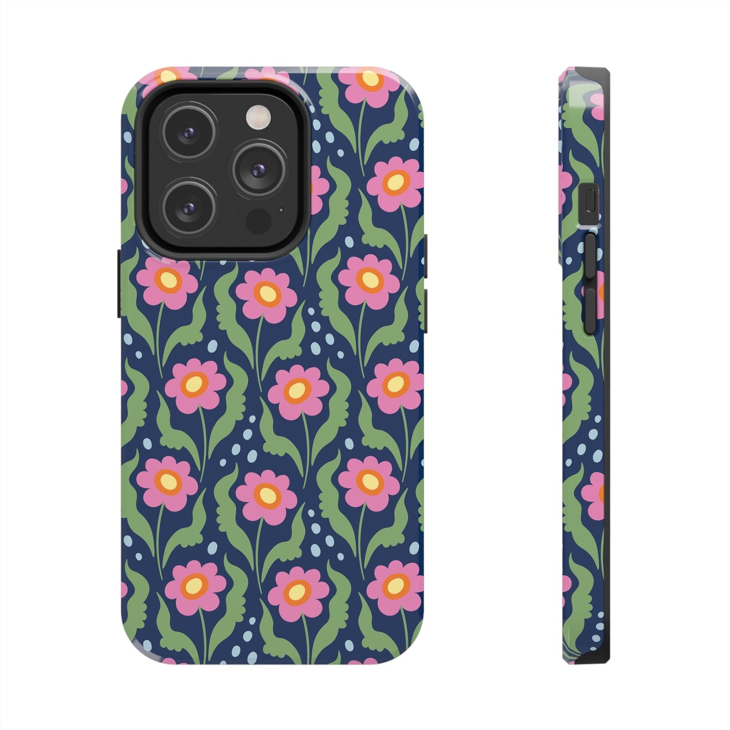 Retro Daisies Tough Phone Cases • Blue Floral Phone Case Designed to Fit Most iPhone and Samsung Phones Phone Case Printify iPhone 14 Pro 