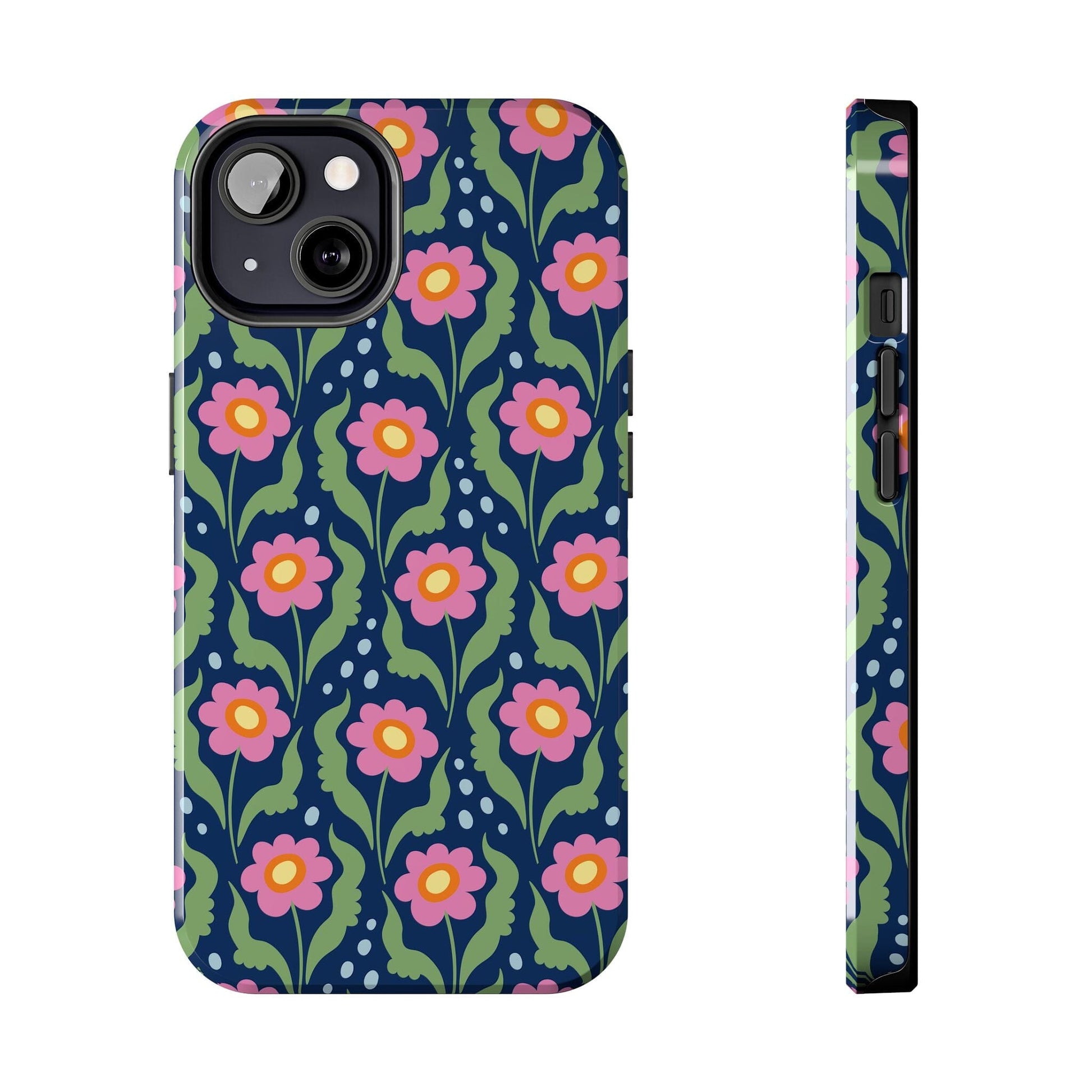 Retro Daisies Tough Phone Cases • Blue Floral Phone Case Designed to Fit Most iPhone and Samsung Phones Phone Case Printify iPhone 13 