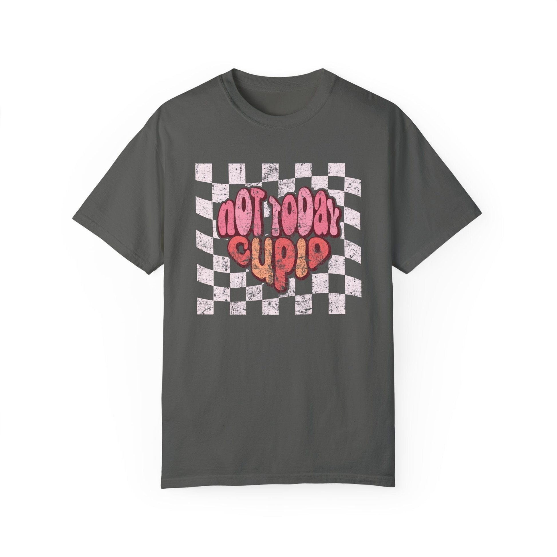 Not Today Cupid Valentine Heart Shirt, Retro Love T-Shirt, Y2K Skater Shirt, Checker heart tee, Heart Love Shirt, VIntage Distressed T-Shirt Printify Pepper S 