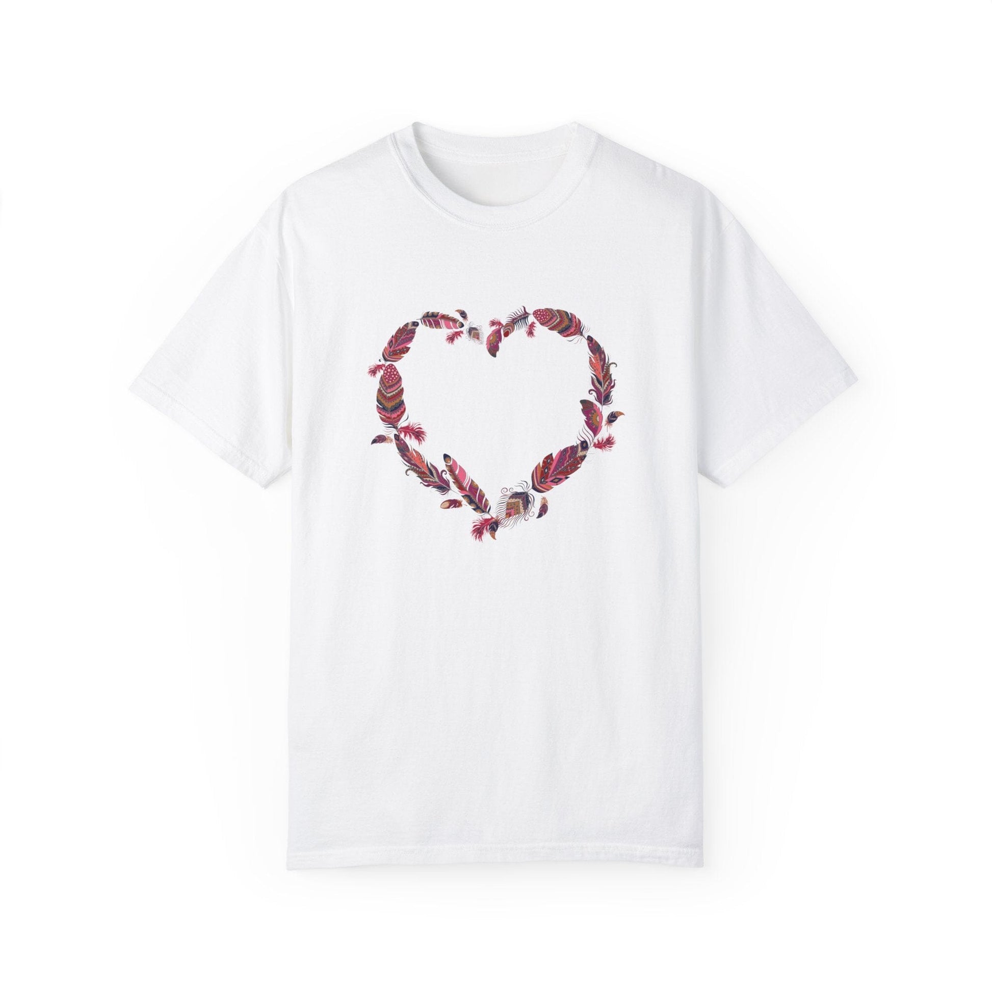 Flowers Tshirt, Boho Feathers Tshirt, Boho Valentine's Day Heart Shirt, Floral Nature Shirt, Art Nouveau Art Deco Shirt, Flowers Lover Graphic Tee T-Shirt Printify White S 