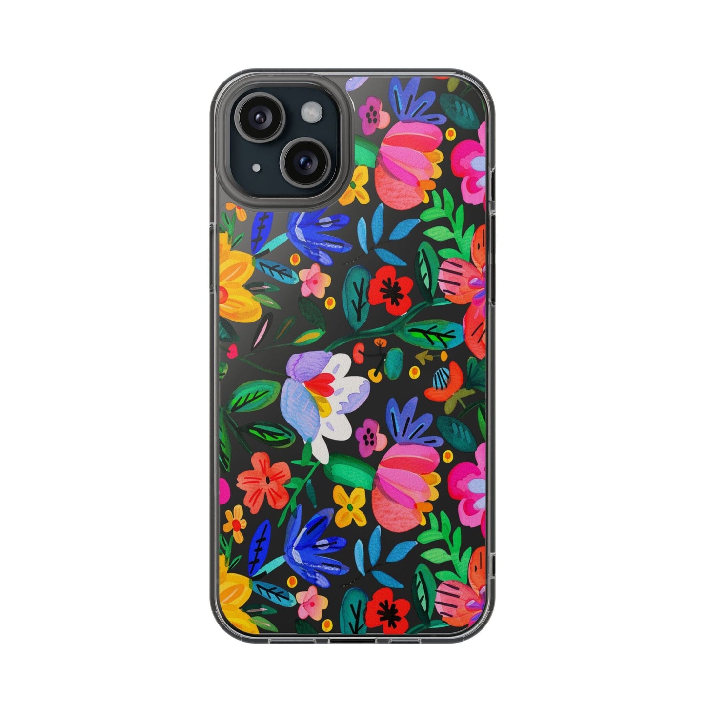 Folk Art Flowers Clear Phone Cases • Summer Floral Phone Case Designed to fit most iPhone and Samsung Phones Phone Case Printify iPhone 15 Plus Without gift packaging 